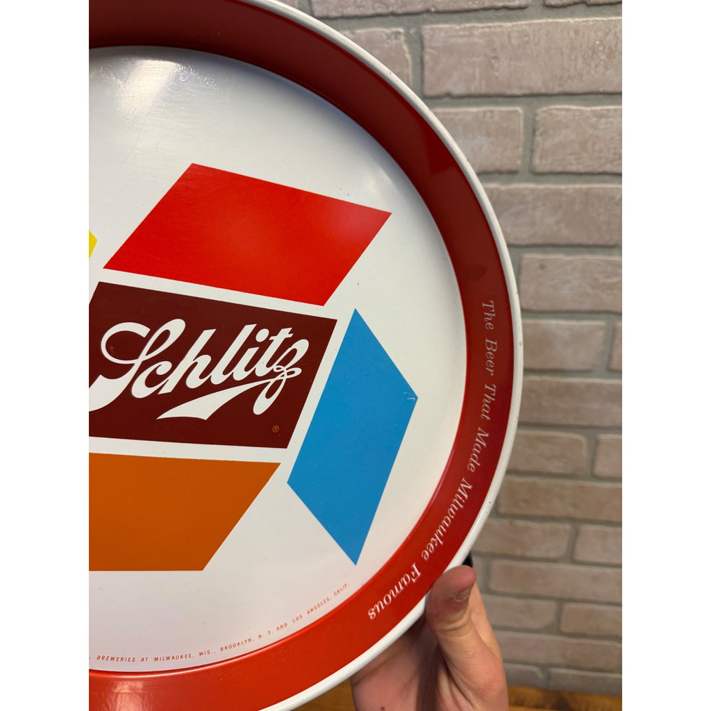 Vintage Blatz Schlitz 1955 Round Metal Beer Tray Clean Barware Round 12"