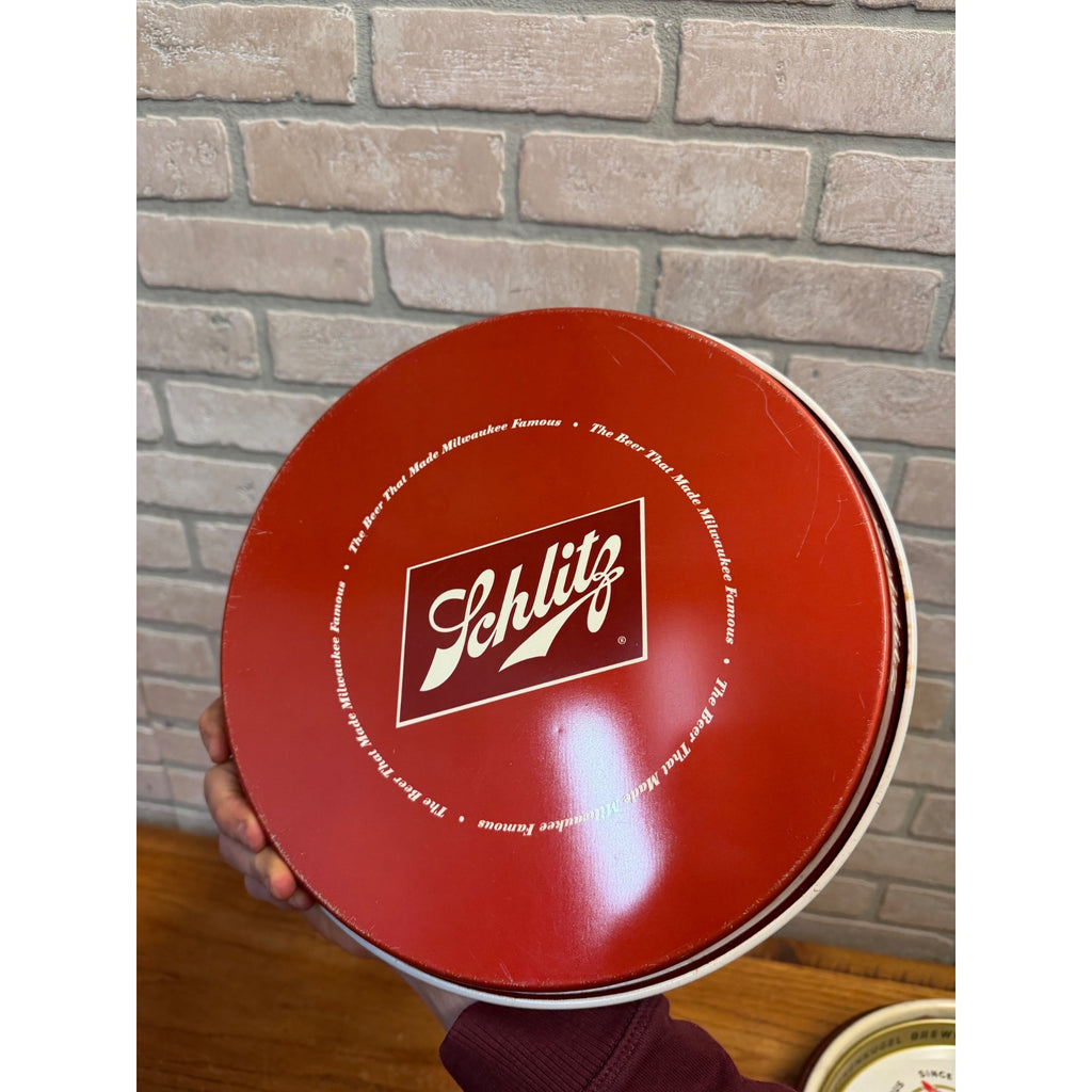 Vintage Blatz Schlitz 1955 Round Metal Beer Tray Clean Barware Round 12"