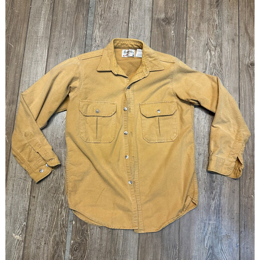 Vintage Cabelas Shirt Men's M Tan Chamois Long Sleeve Button Shirt 90s