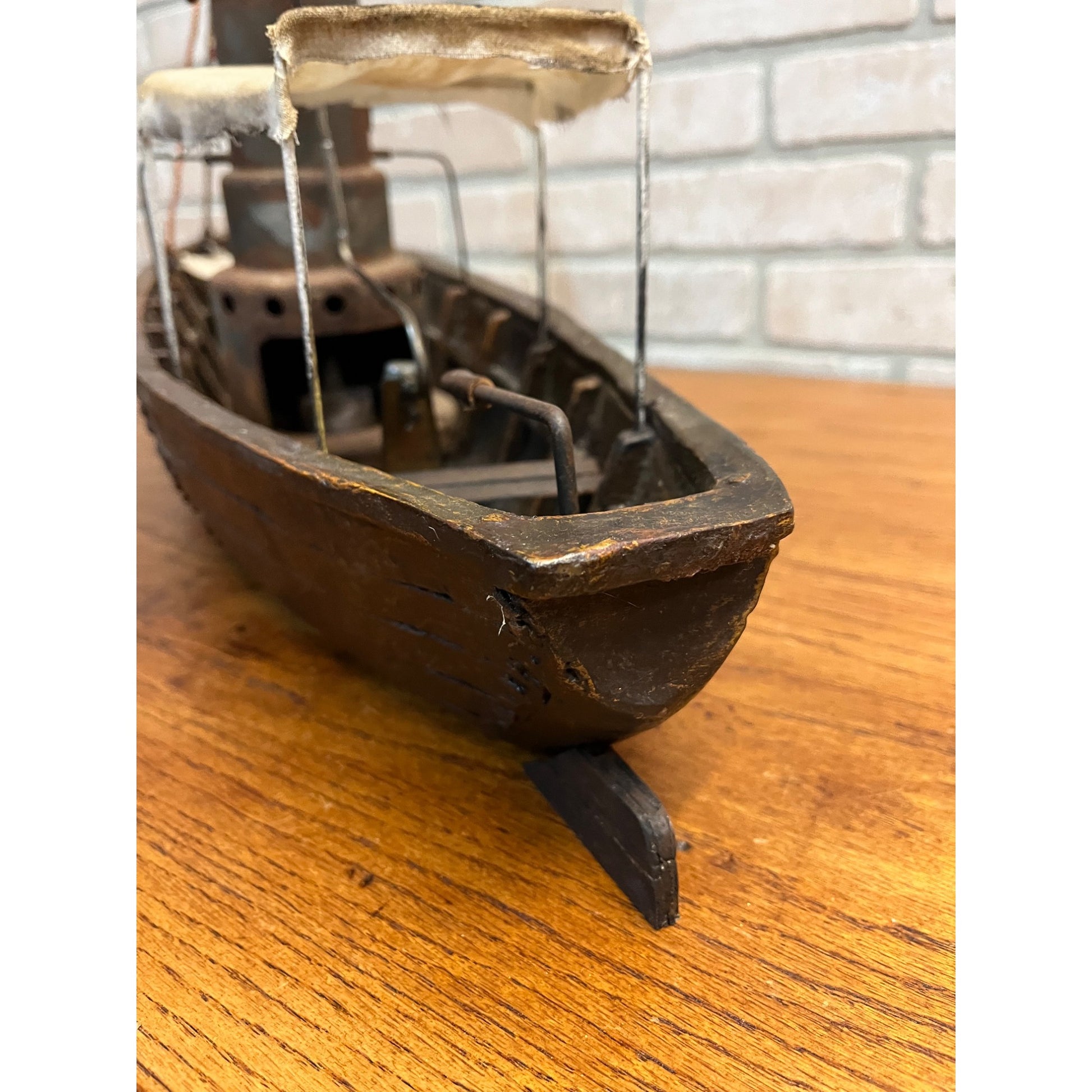 Folk Art Handmade Steam Powered Engine River Pond Boat Model