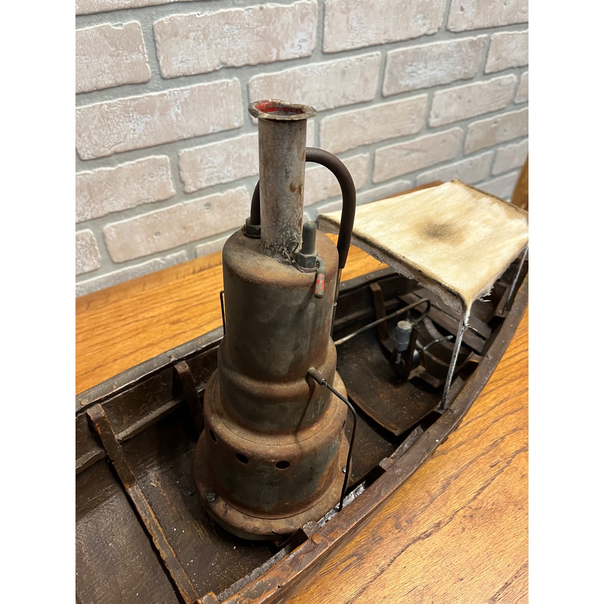 Folk Art Handmade Steam Powered Engine River Pond Boat Model