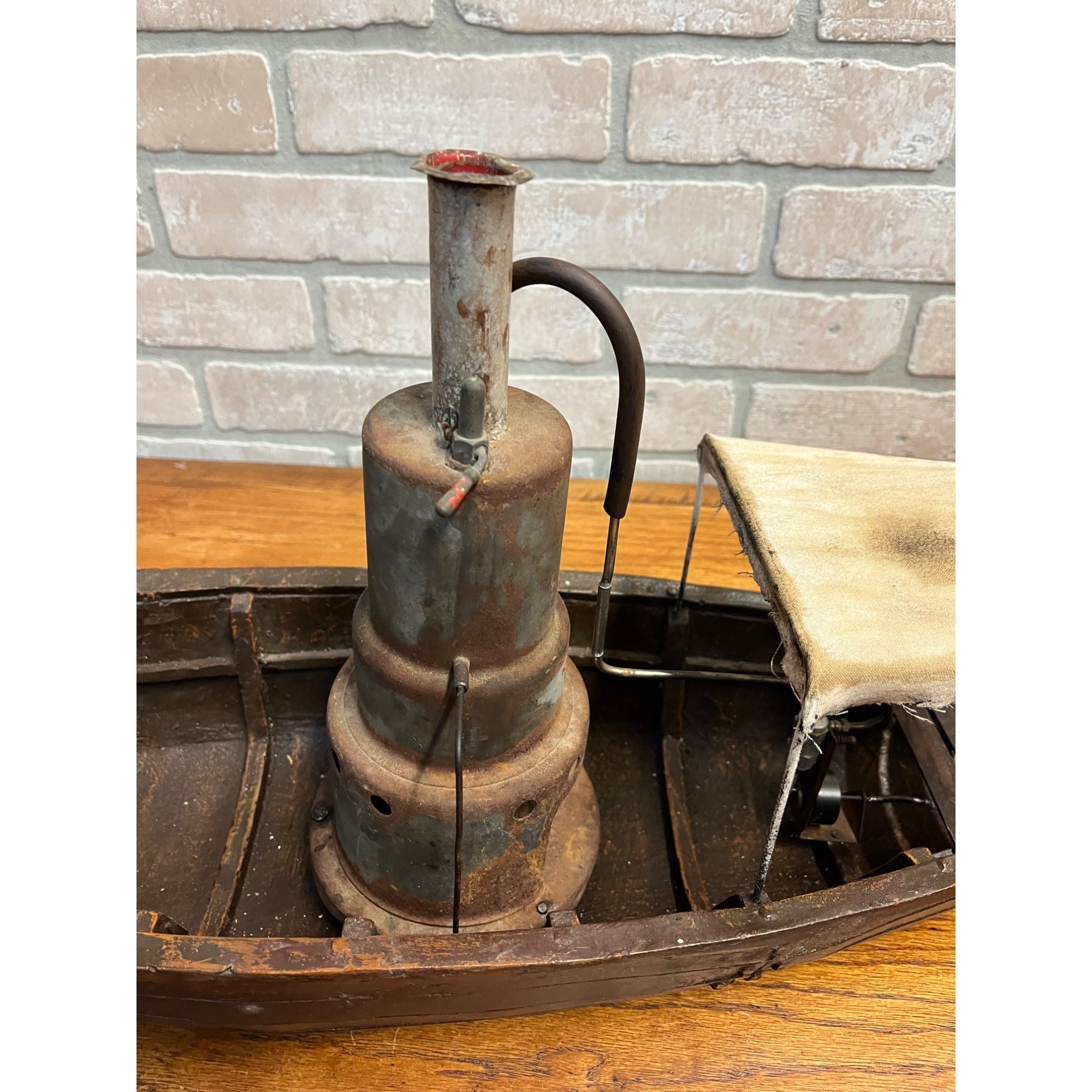 Folk Art Handmade Steam Powered Engine River Pond Boat Model