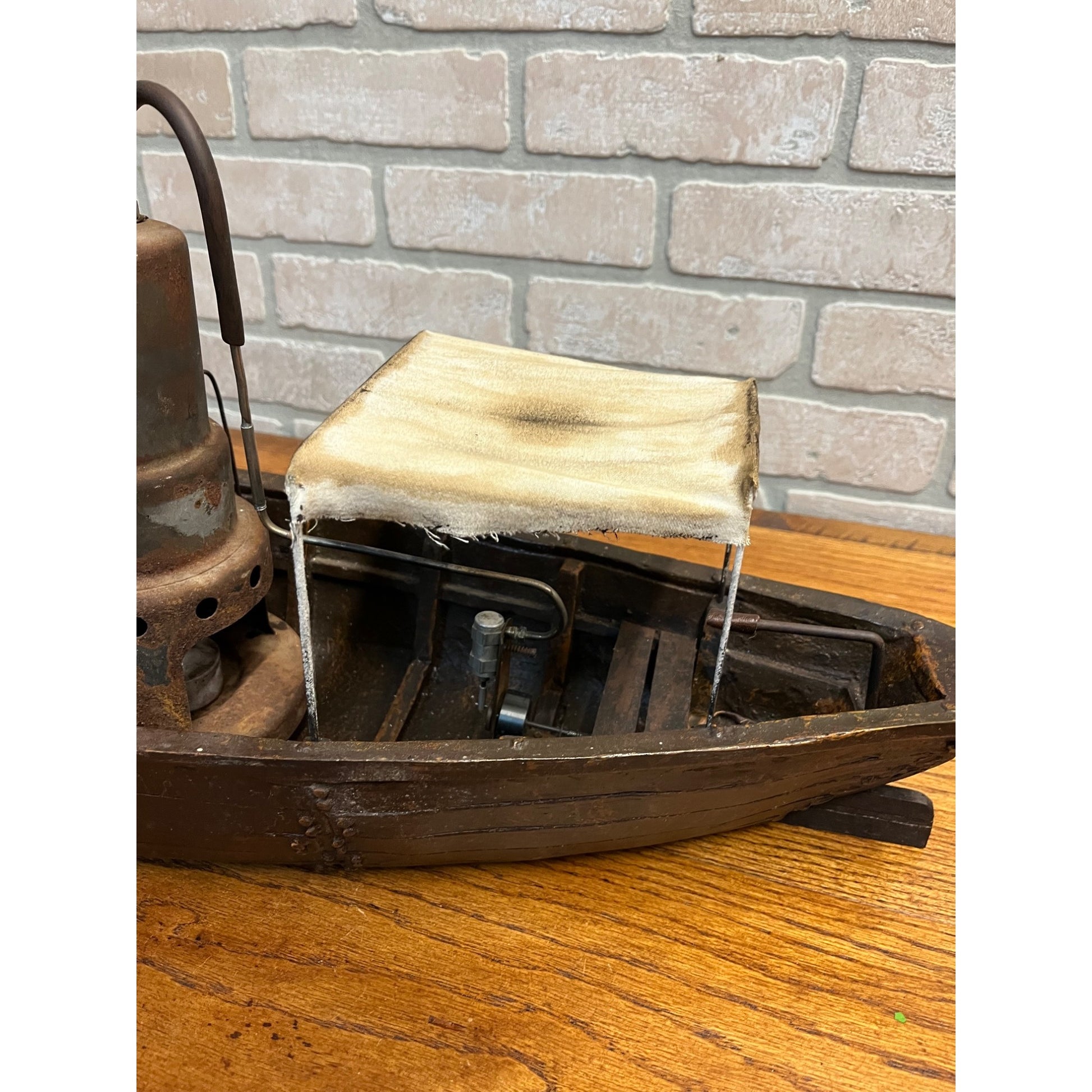 Folk Art Handmade Steam Powered Engine River Pond Boat Model
