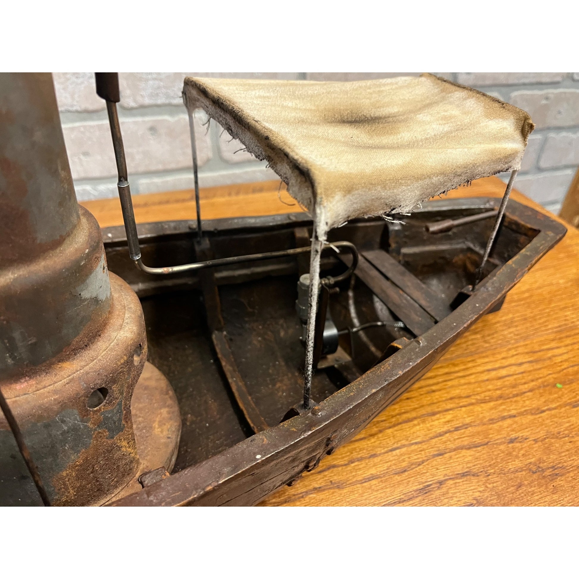 Folk Art Handmade Steam Powered Engine River Pond Boat Model