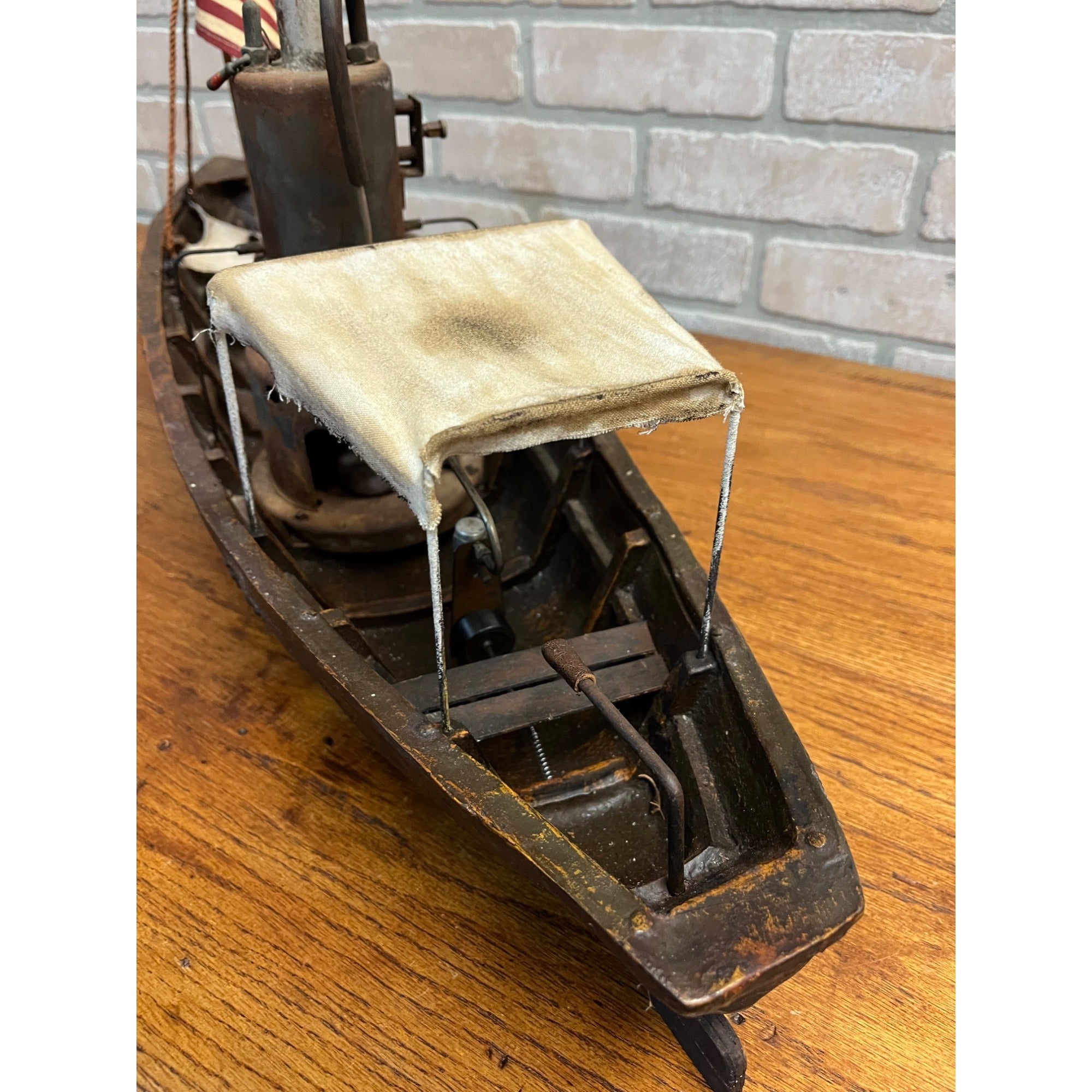 Folk Art Handmade Steam Powered Engine River Pond Boat Model