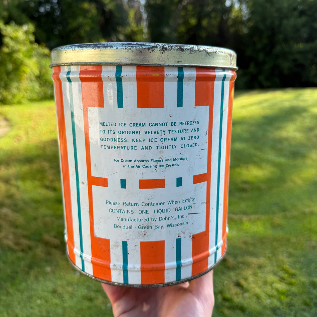 Vintage Dehn’s Advertising Ice Cream Pail Metal Bucket Tin~Green Bay WI