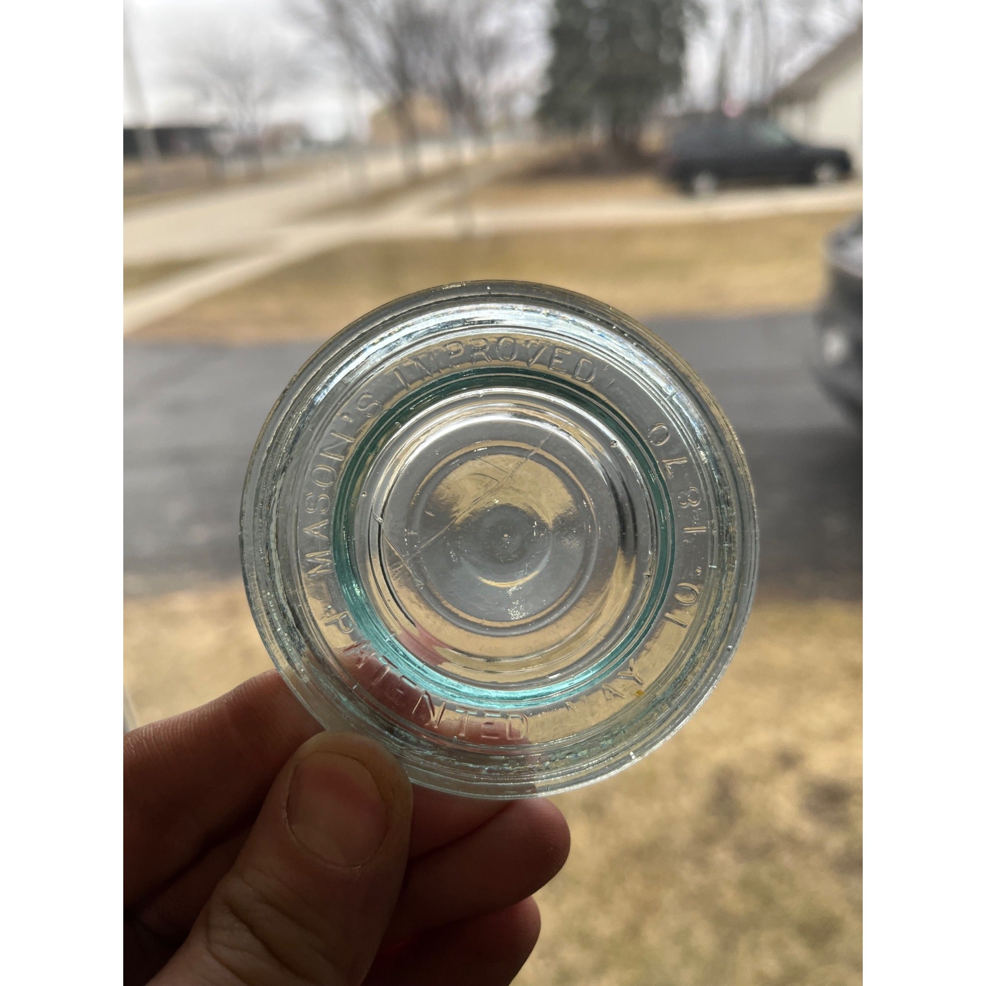 Antique Fruit Jar Lid Mason's Improved 3" Aqua Blue May 10. 1870