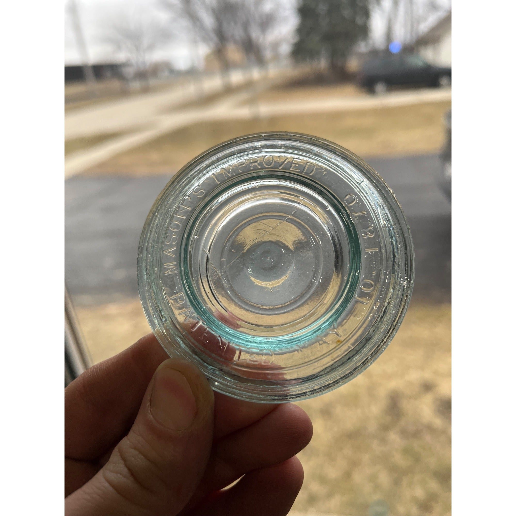 Antique Fruit Jar Lid Mason's Improved 3" Aqua Blue May 10. 1870