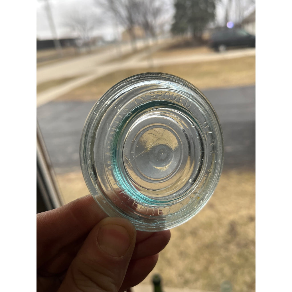 Antique Fruit Jar Lid Mason's Improved 3" Aqua Blue May 10. 1870