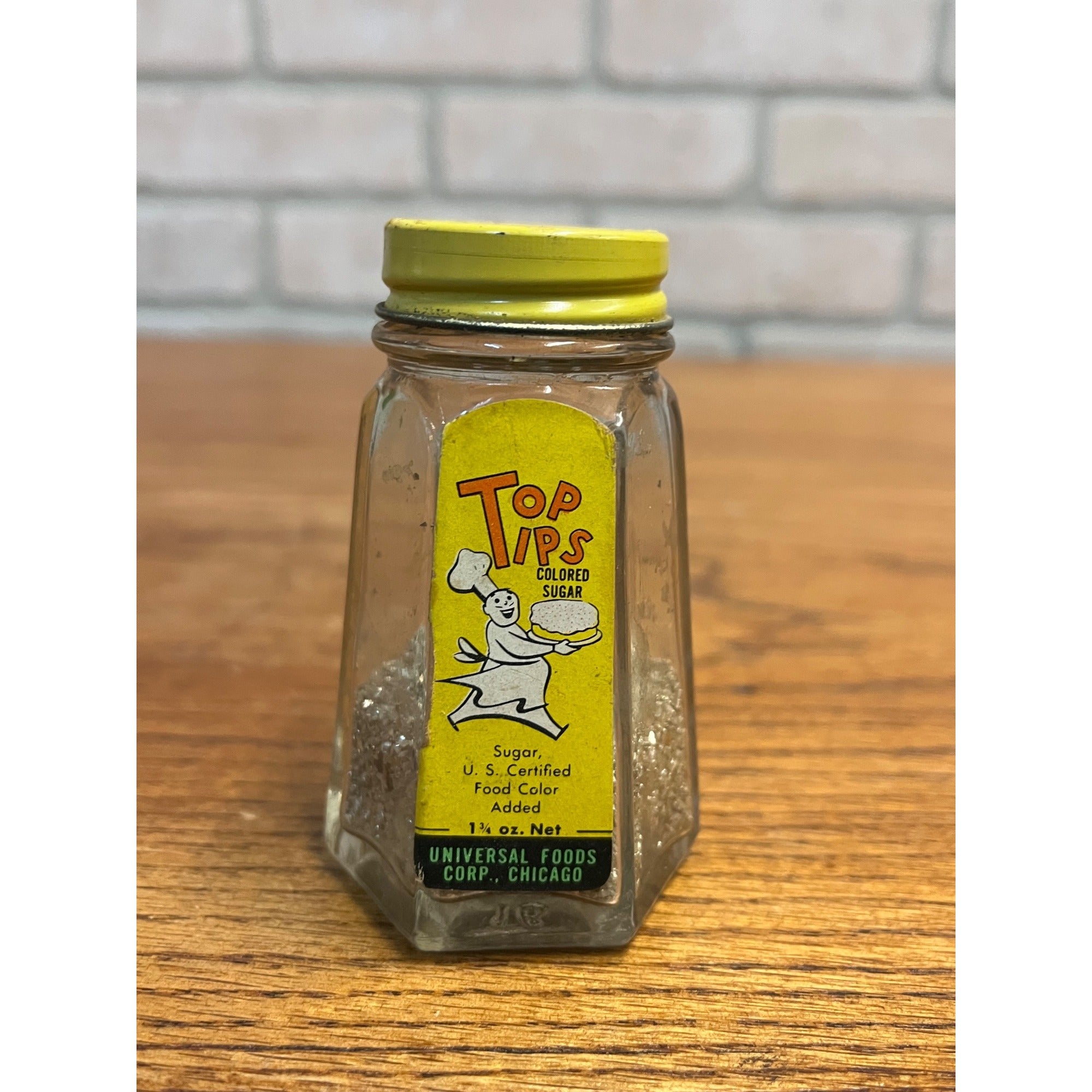 Vintage Top Tips Colored Sugar Glass Bottle Universal Foods Chicago Sprinkles
