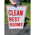 Vintage Metal White & Red "Clean Restrooms" Service Gas Station Sign Advertising