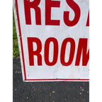 Vintage Metal White & Red "Clean Restrooms" Service Gas Station Sign Advertising