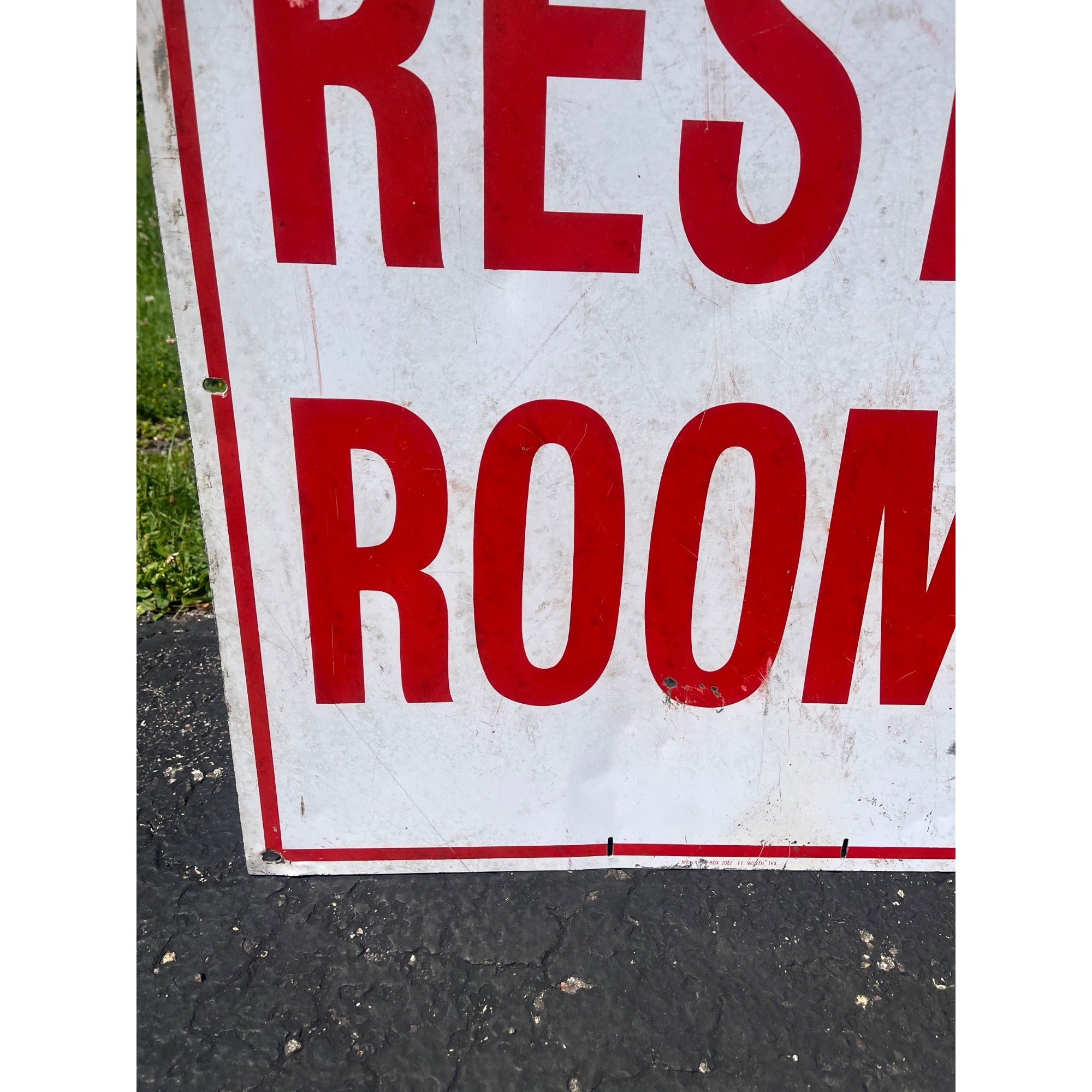 Vintage Metal White & Red "Clean Restrooms" Service Gas Station Sign Advertising