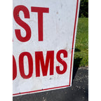 Vintage Metal White & Red "Clean Restrooms" Service Gas Station Sign Advertising
