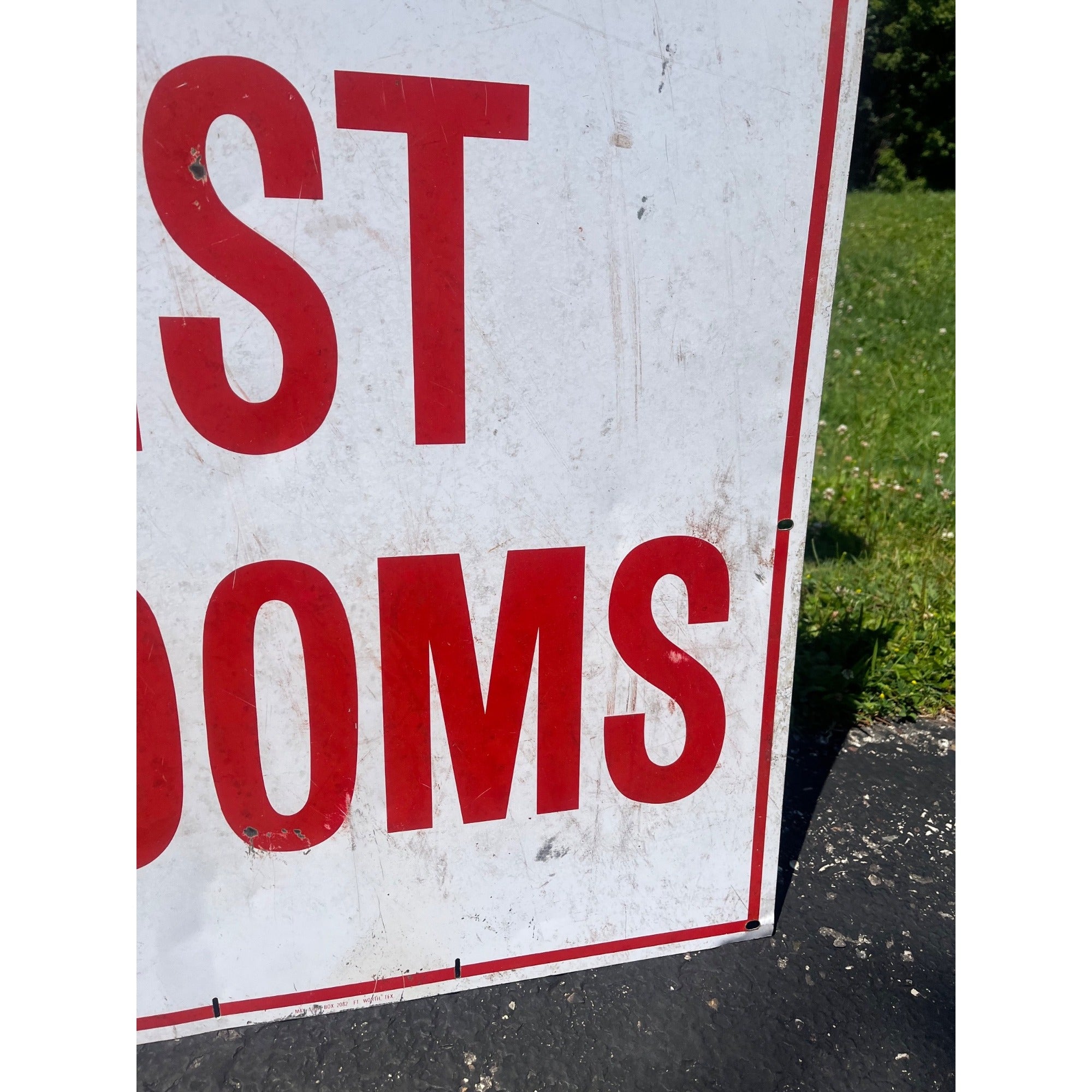 Vintage Metal White & Red "Clean Restrooms" Service Gas Station Sign Advertising