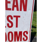Vintage Metal White & Red "Clean Restrooms" Service Gas Station Sign Advertising