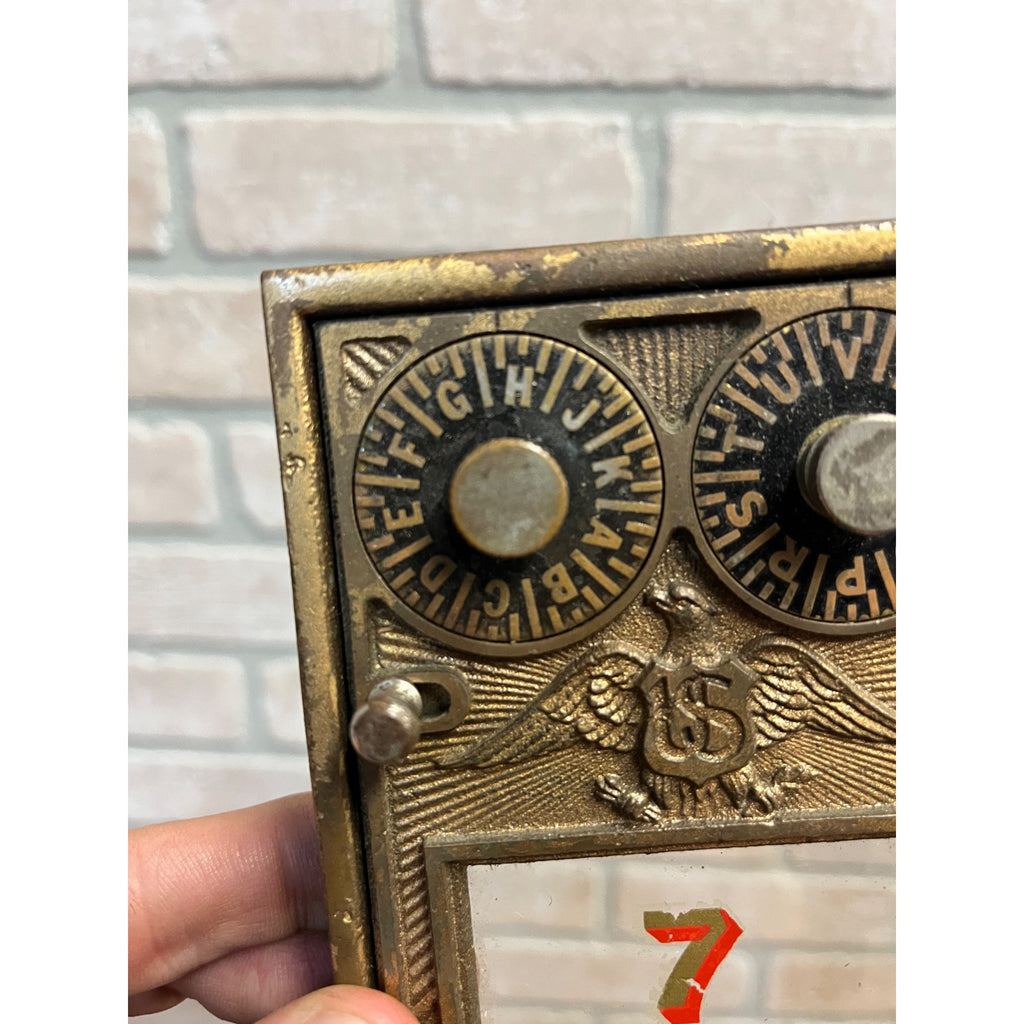 Antique Solid Brass US Post Office Eagle Box Door Corbin 2 Dial Combination #7