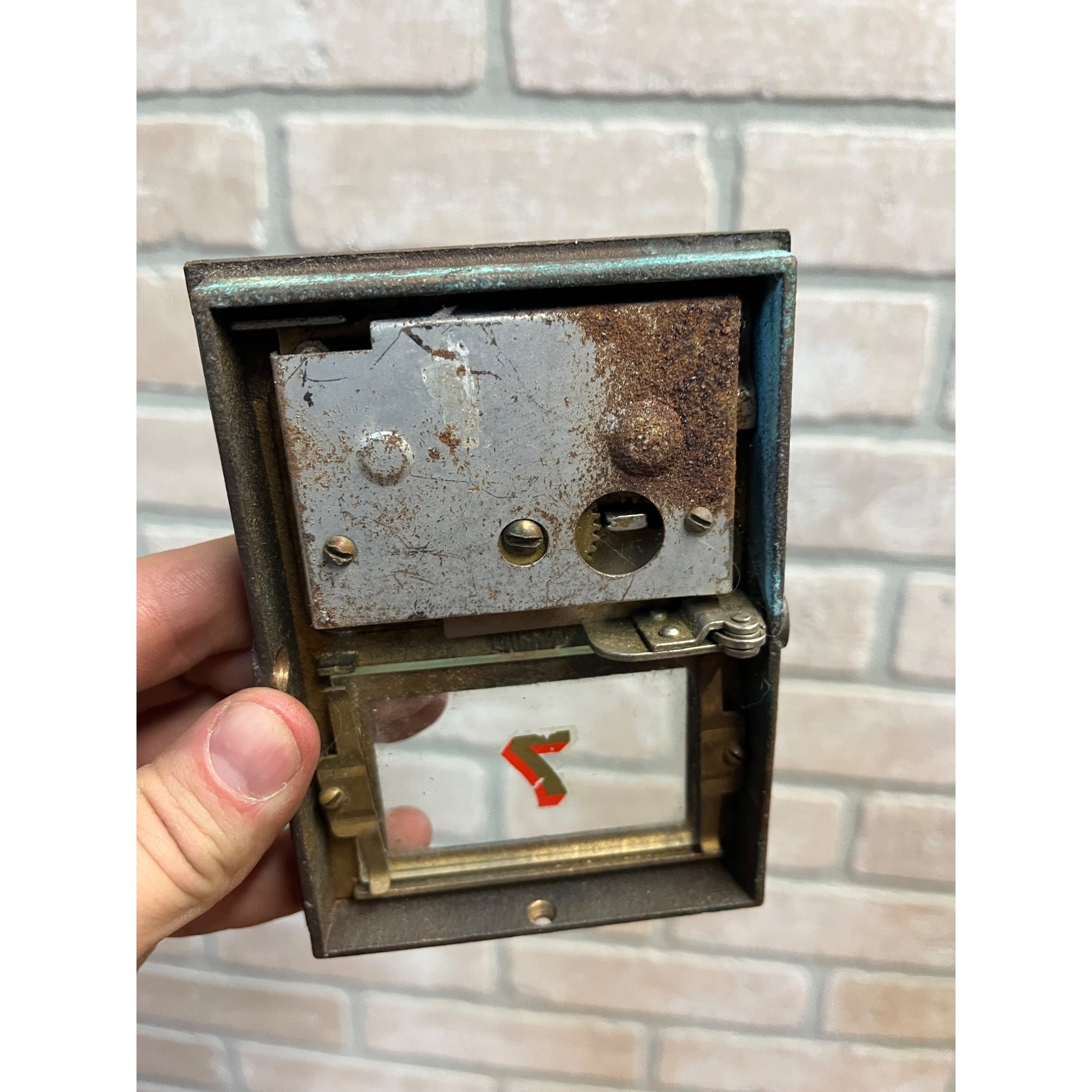 Antique Solid Brass US Post Office Eagle Box Door Corbin 2 Dial Combination #7