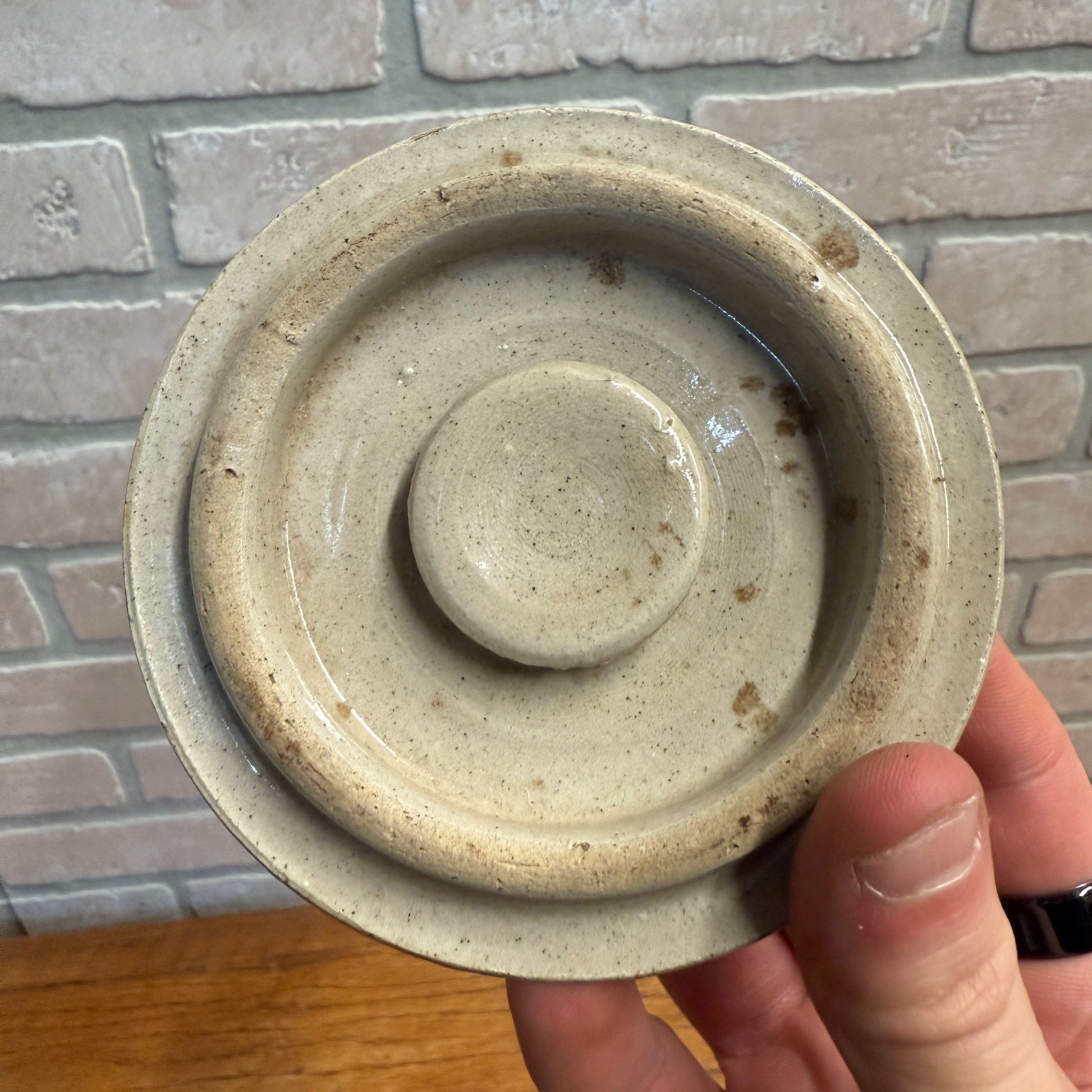 Vintage Storeware Crock Lid Bean Pot Lid Beige Off-White - 4.25" Diameter