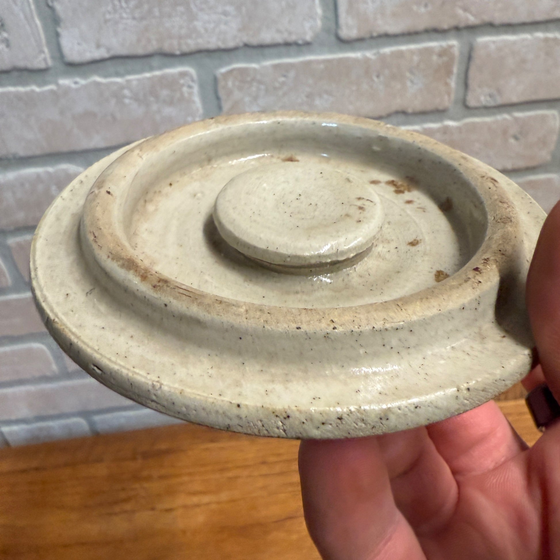 Vintage Storeware Crock Lid Bean Pot Lid Beige Off-White - 4.25" Diameter