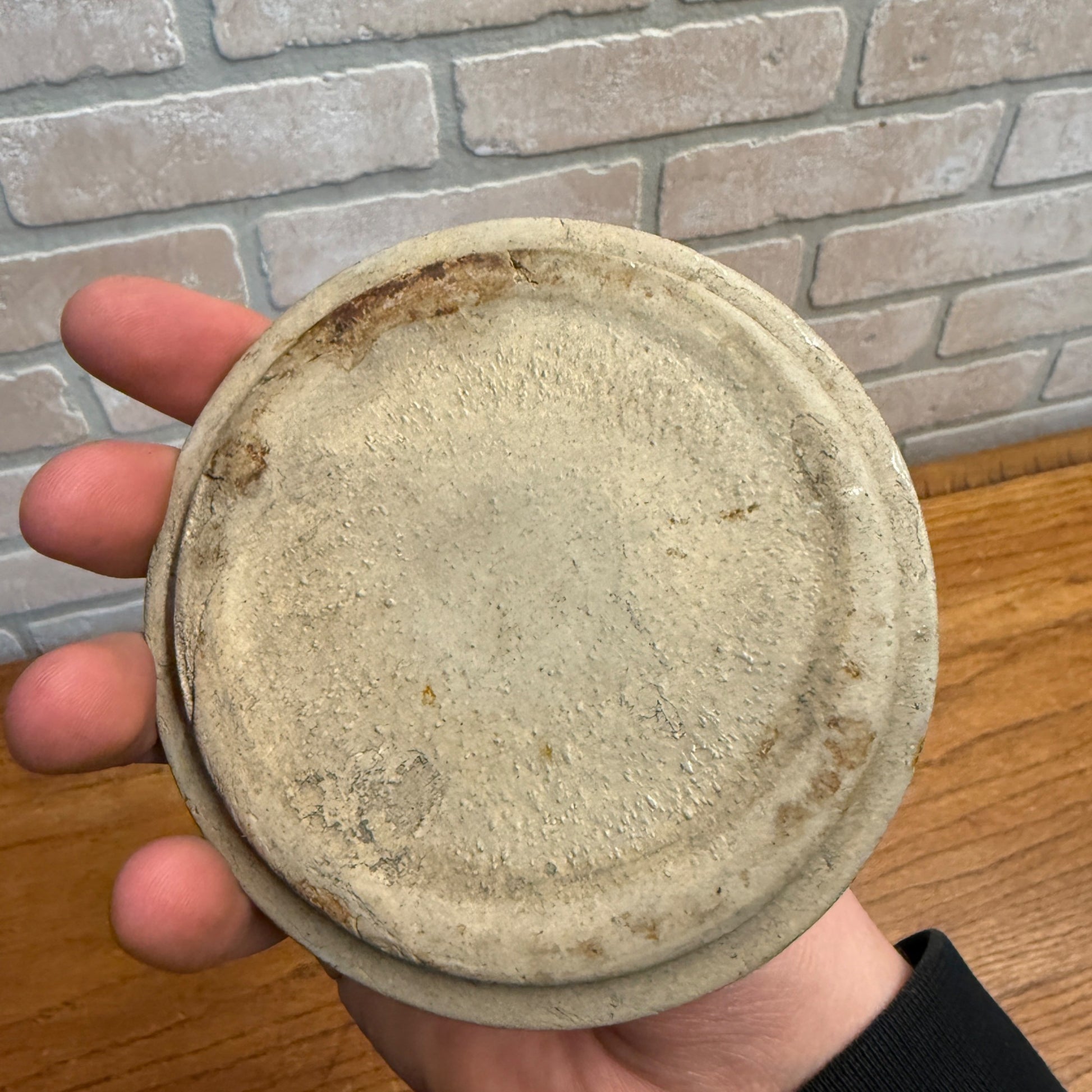 Vintage Storeware Crock Lid Bean Pot Lid Beige Off-White - 4.25" Diameter