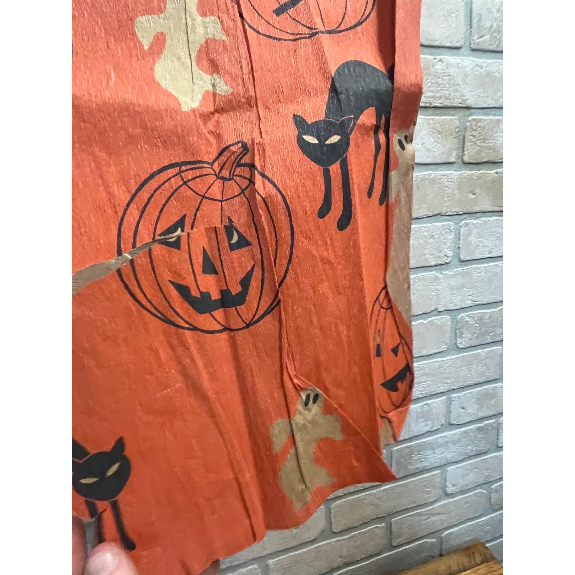 Vintage 1940s Halloween Crepe Paper Banner JOL Black Cats - As-Is