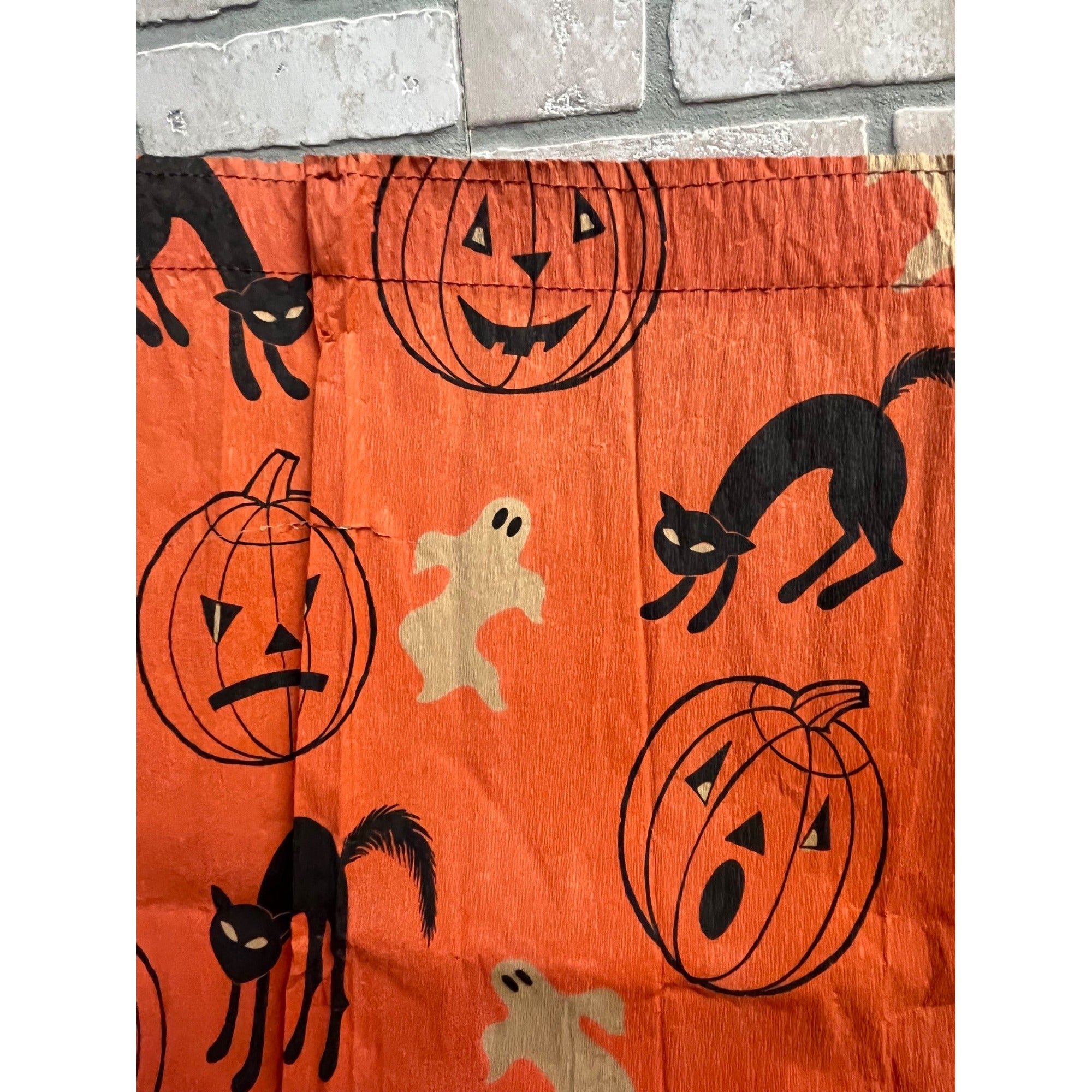 Vintage 1940s Halloween Crepe Paper Banner JOL Black Cats - As-Is