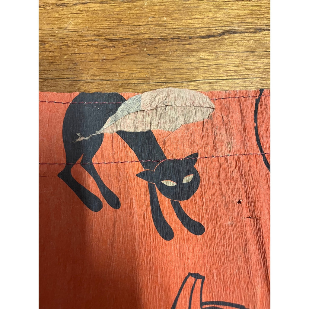 Vintage 1940s Halloween Crepe Paper Banner JOL Black Cats - As-Is