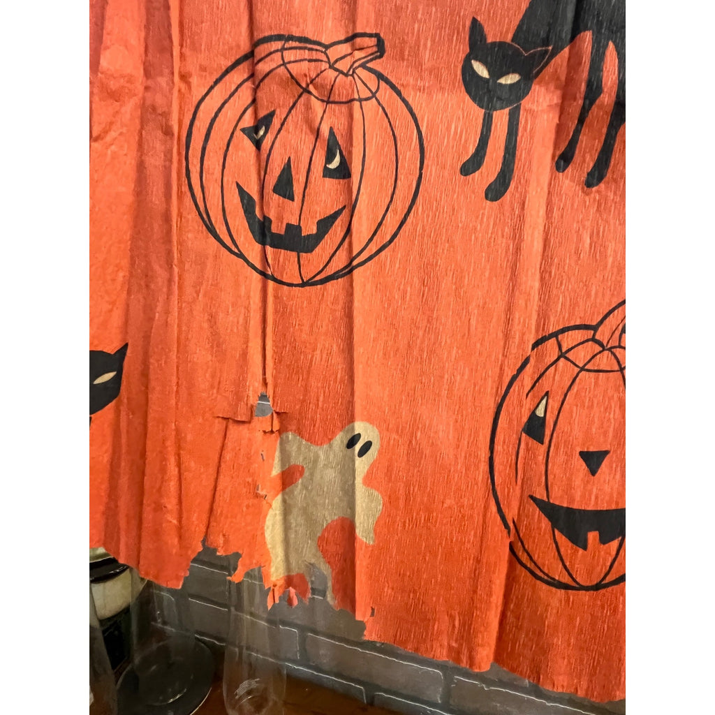Vintage 1940s Halloween Crepe Paper Banner JOL Black Cats - As-Is