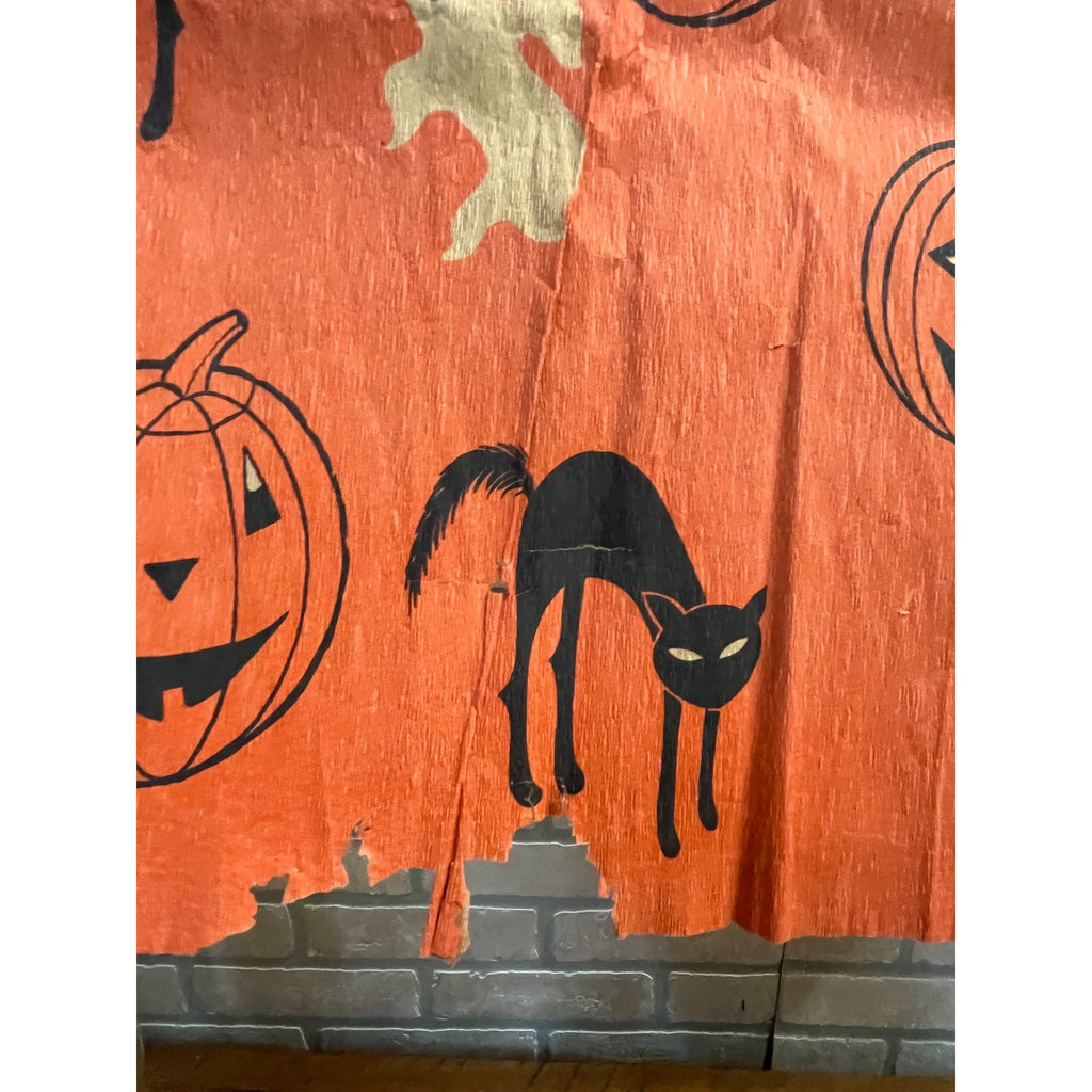 Vintage 1940s Halloween Crepe Paper Banner JOL Black Cats - As-Is
