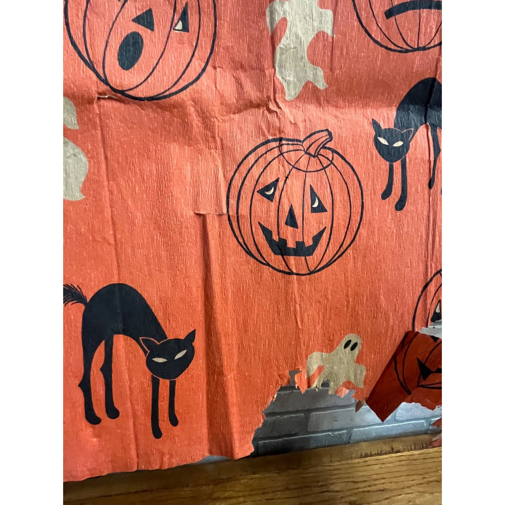 Vintage 1940s Halloween Crepe Paper Banner JOL Black Cats - As-Is