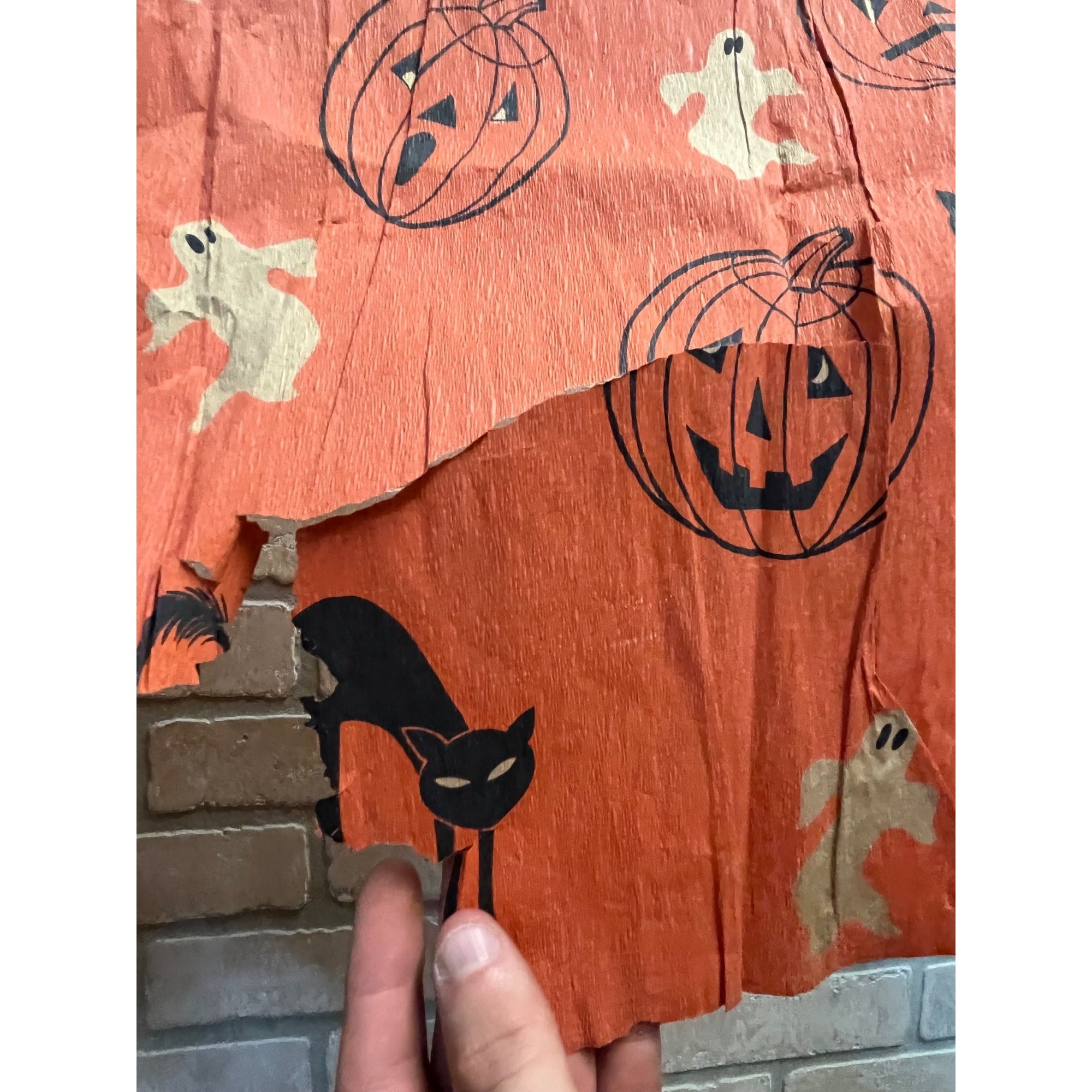 Vintage 1940s Halloween Crepe Paper Banner JOL Black Cats - As-Is