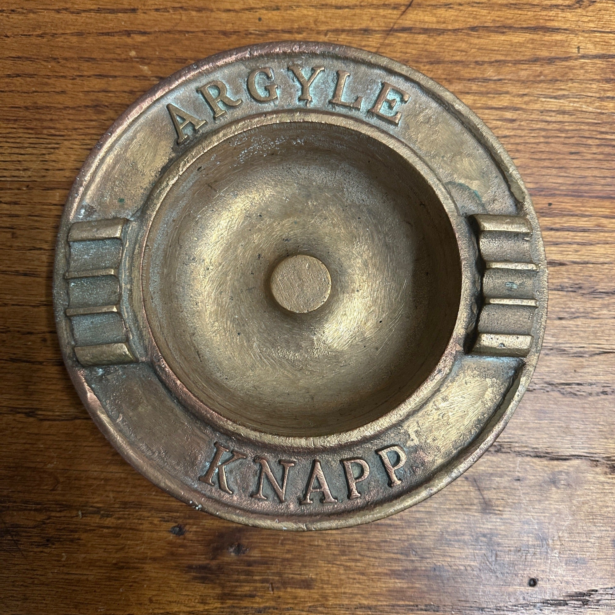 Antique Brass Advertising Ashtray Argyle Knapp 7" diameter