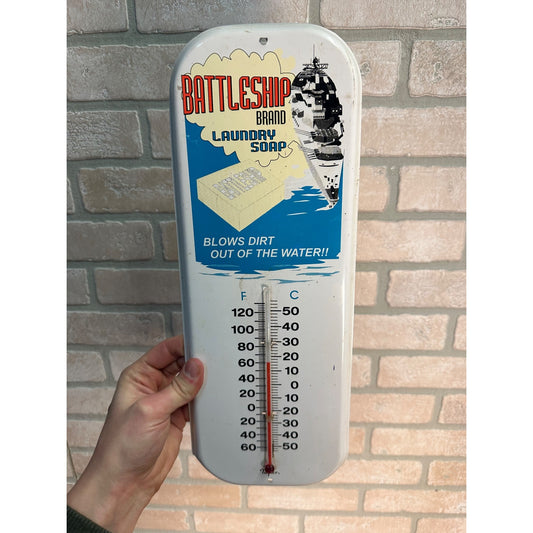 Vintage Battleship Brand Laundry Soap Tin Thermometer Sign 16" Taylor