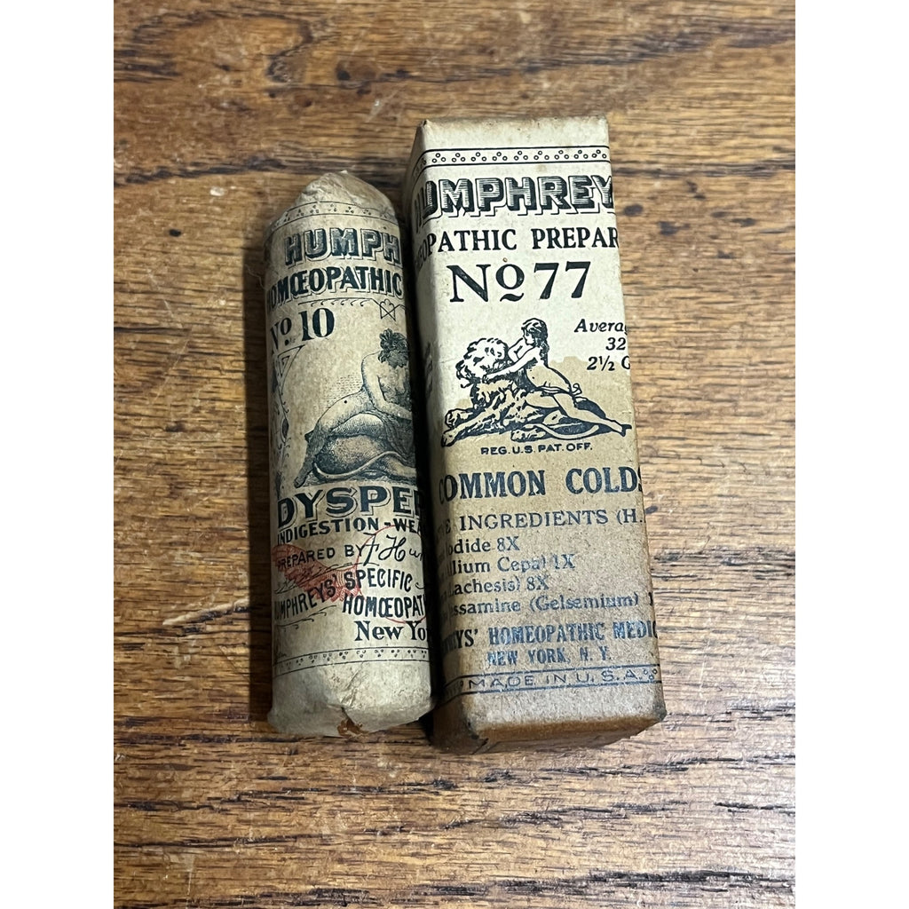 Vintage Lot 2 Humphreys Homeopathic Medicine No 10 Dyspepsia & No 77 Common Cold