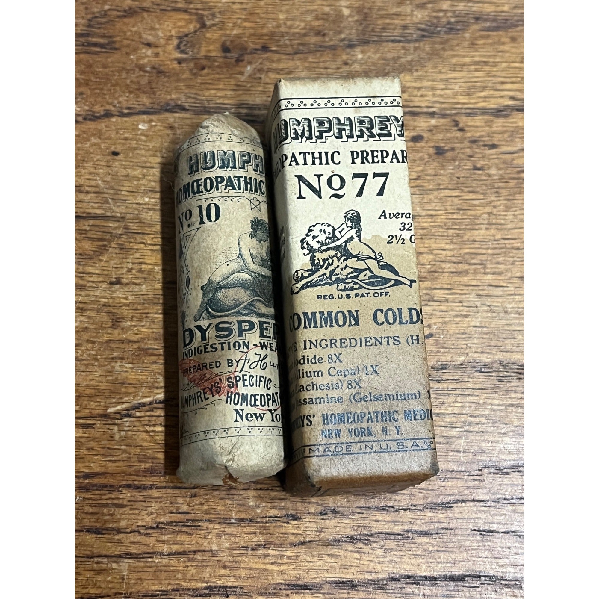 Vintage Lot 2 Humphreys Homeopathic Medicine No 10 Dyspepsia & No 77 Common Cold