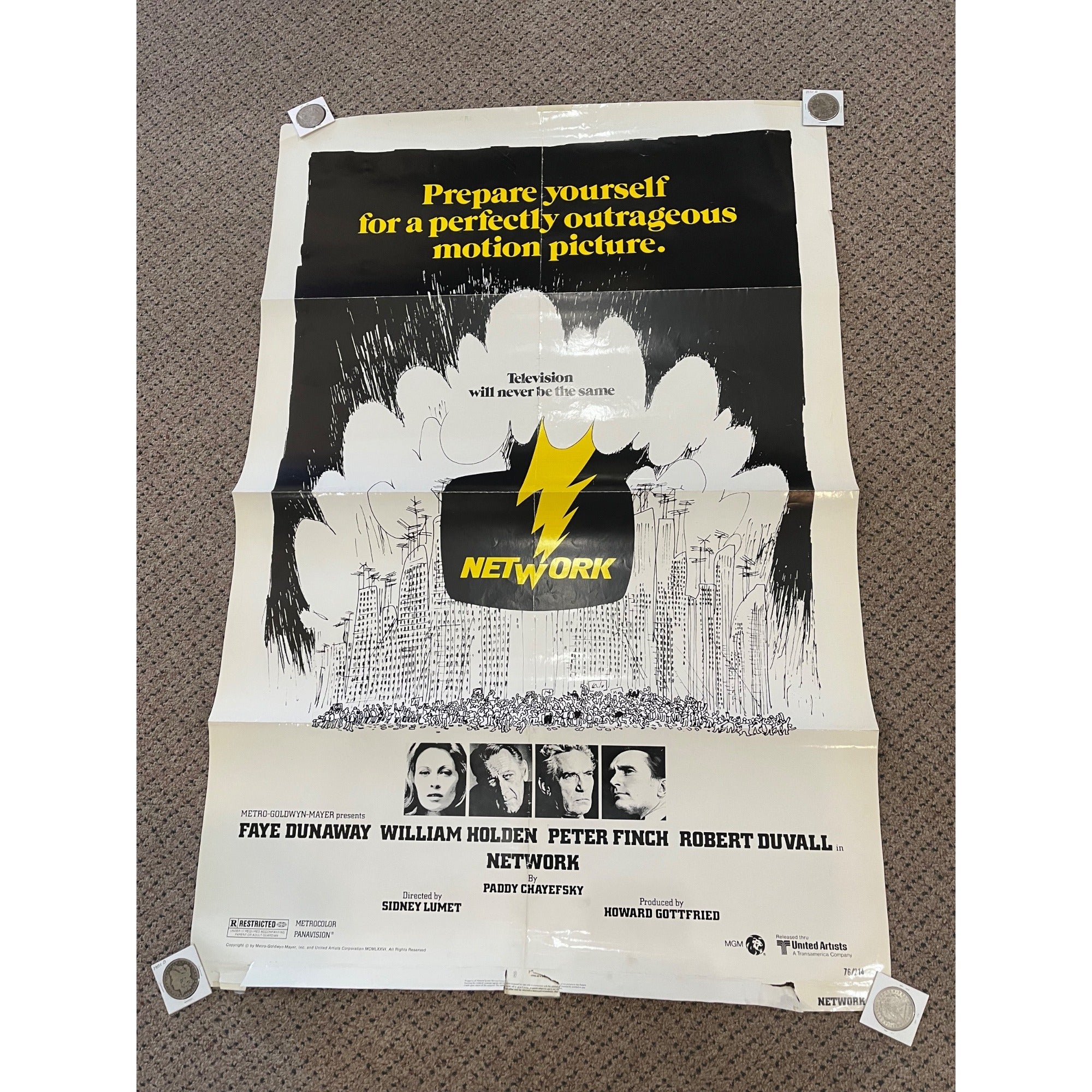 Vintage 1976 Network One-Sheet Original Movie Poster 27x41 Faye Dunaway William Holden Peter Finch