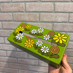 Vintage Plastic Long Tissue Box Cover With Groovy 1970's Floral Earth Tones Hippie