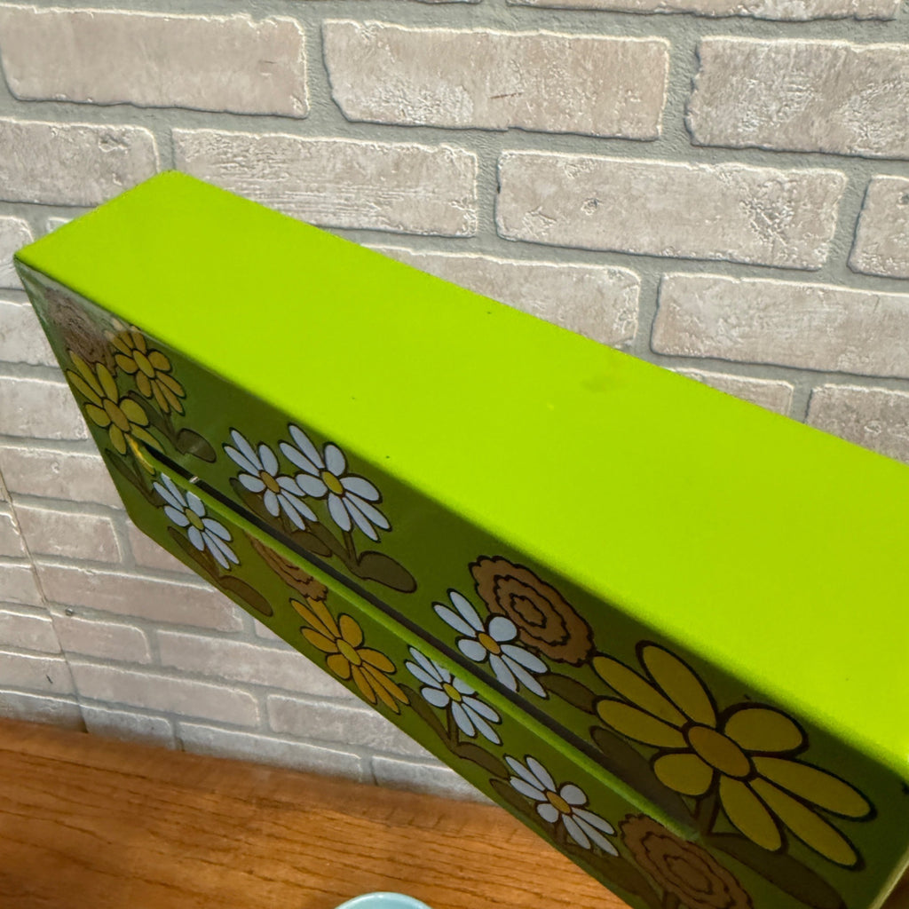 Vintage Plastic Long Tissue Box Cover With Groovy 1970's Floral Earth Tones Hippie