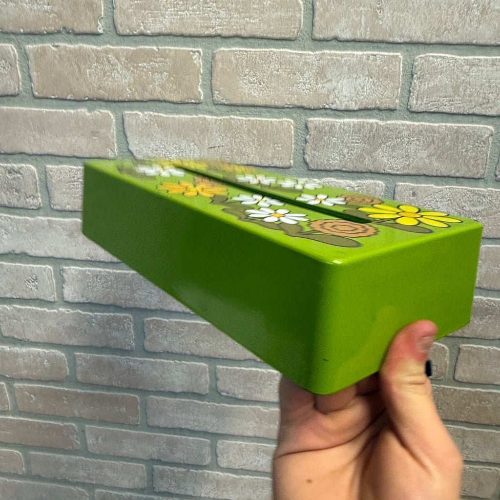 Vintage Plastic Long Tissue Box Cover With Groovy 1970's Floral Earth Tones Hippie