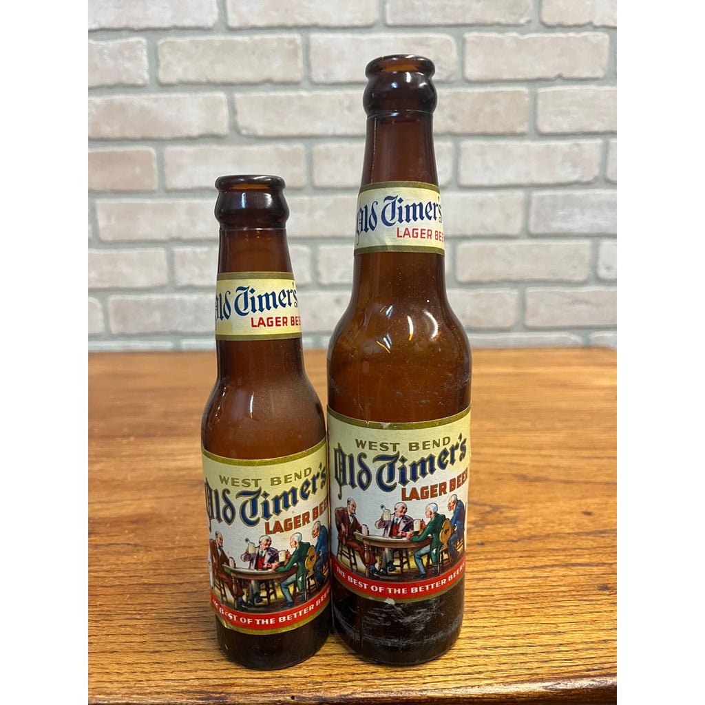 Vintage 60s Lithia Old Timer's Beer Paper Label Bottles West Bend Wis 12oz & 7oz