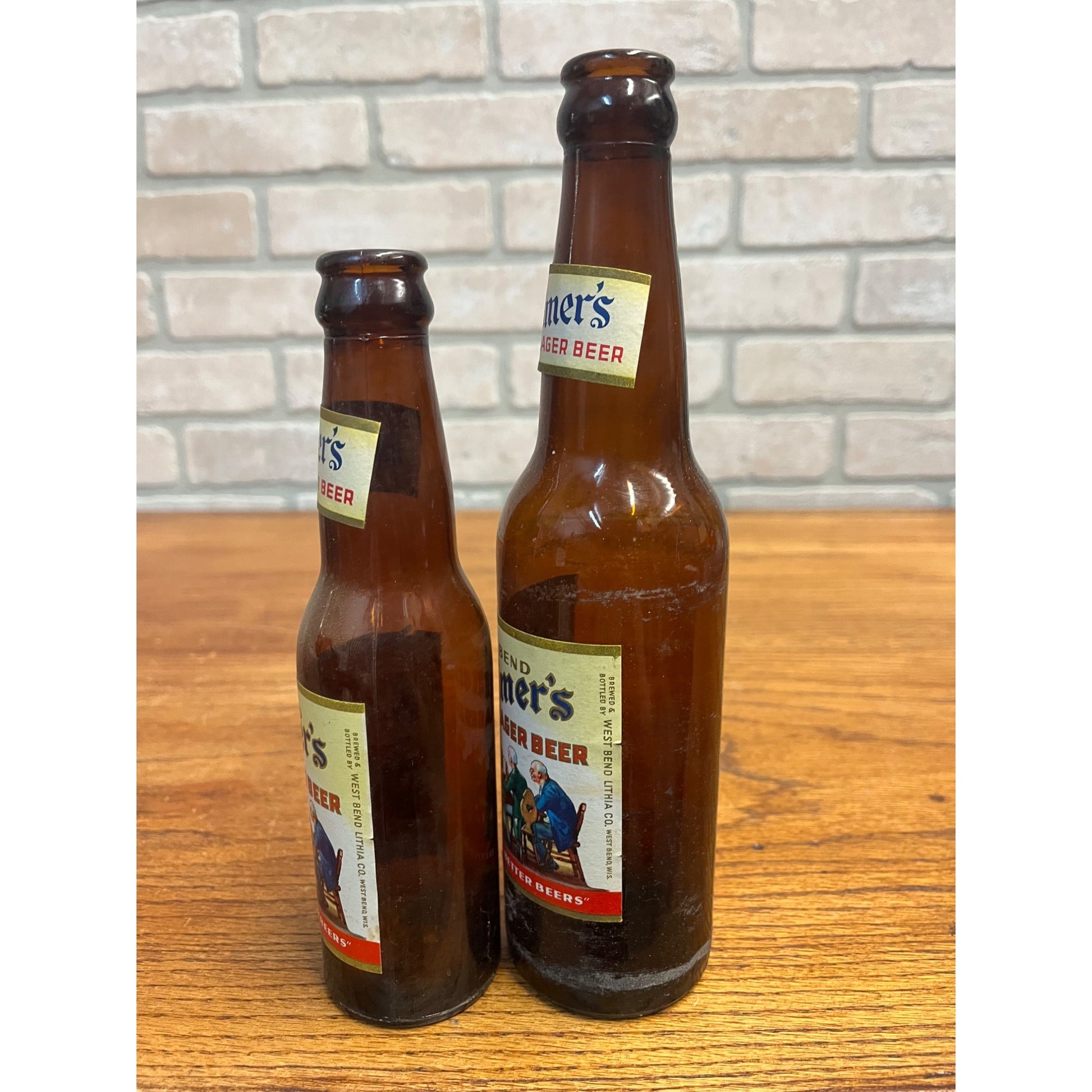 Vintage 60s Lithia Old Timer's Beer Paper Label Bottles West Bend Wis 12oz & 7oz