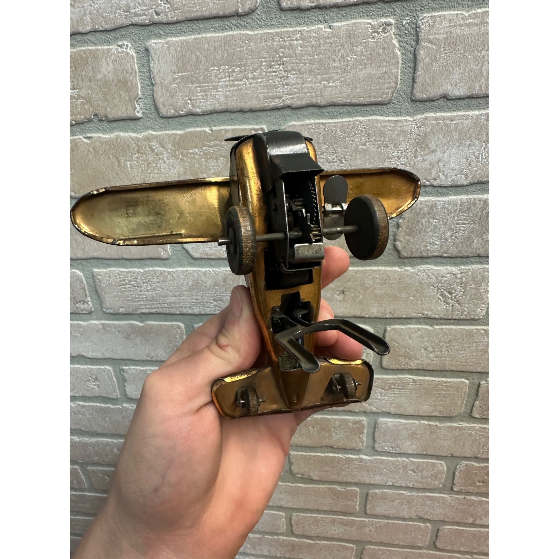 Vintage 1940s Marx USAF Air Force Tin Litho Windup Toy Airplane Rollover - Works