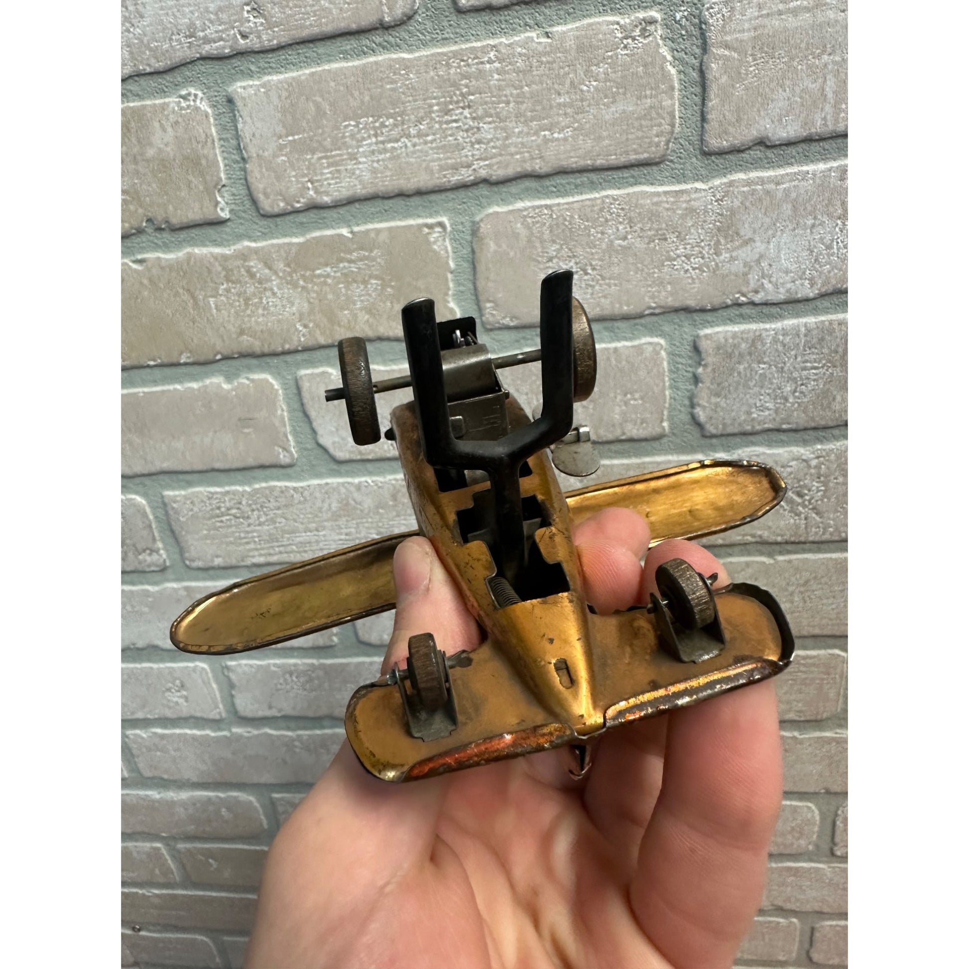 Vintage 1940s Marx USAF Air Force Tin Litho Windup Toy Airplane Rollover - Works