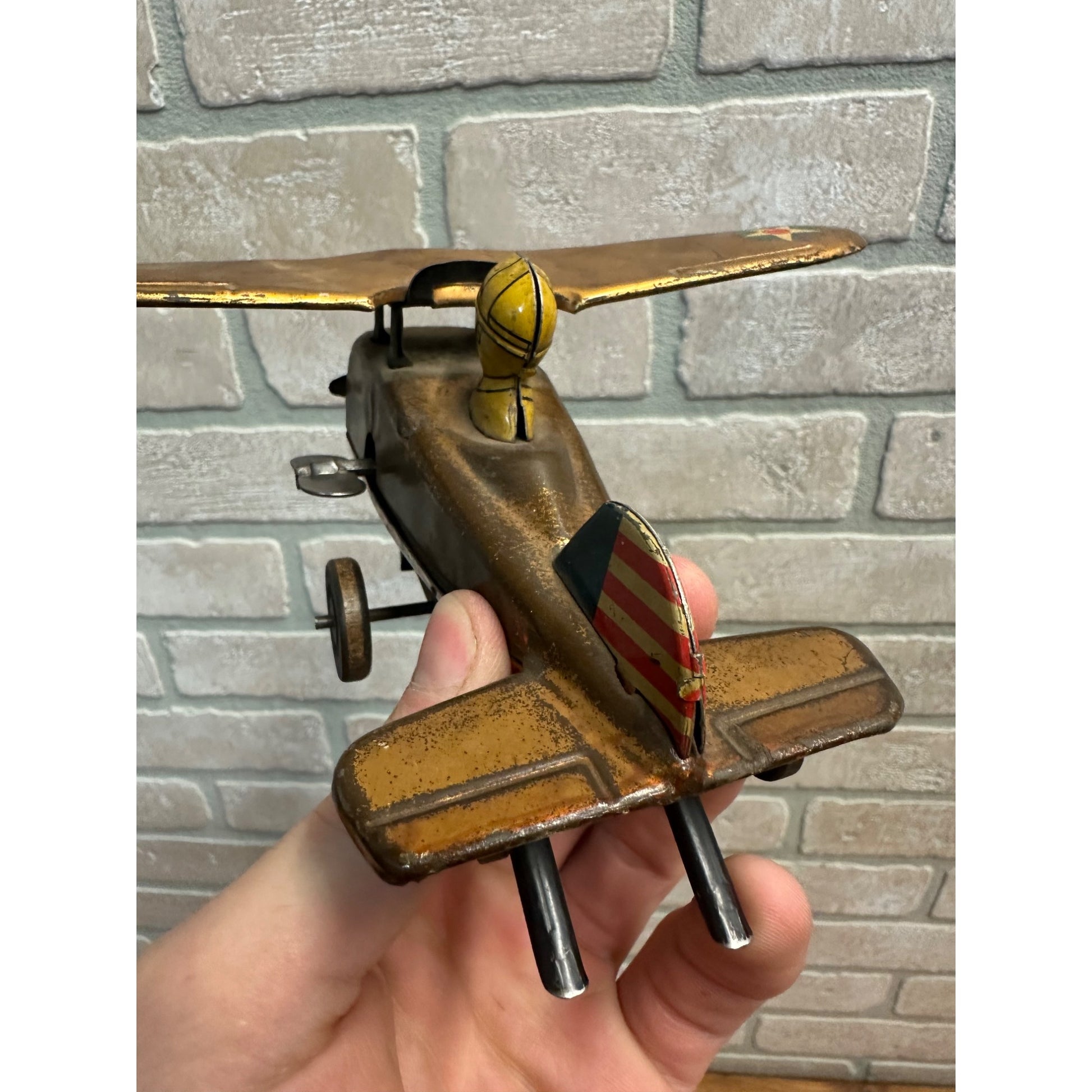 Vintage 1940s Marx USAF Air Force Tin Litho Windup Toy Airplane Rollover - Works