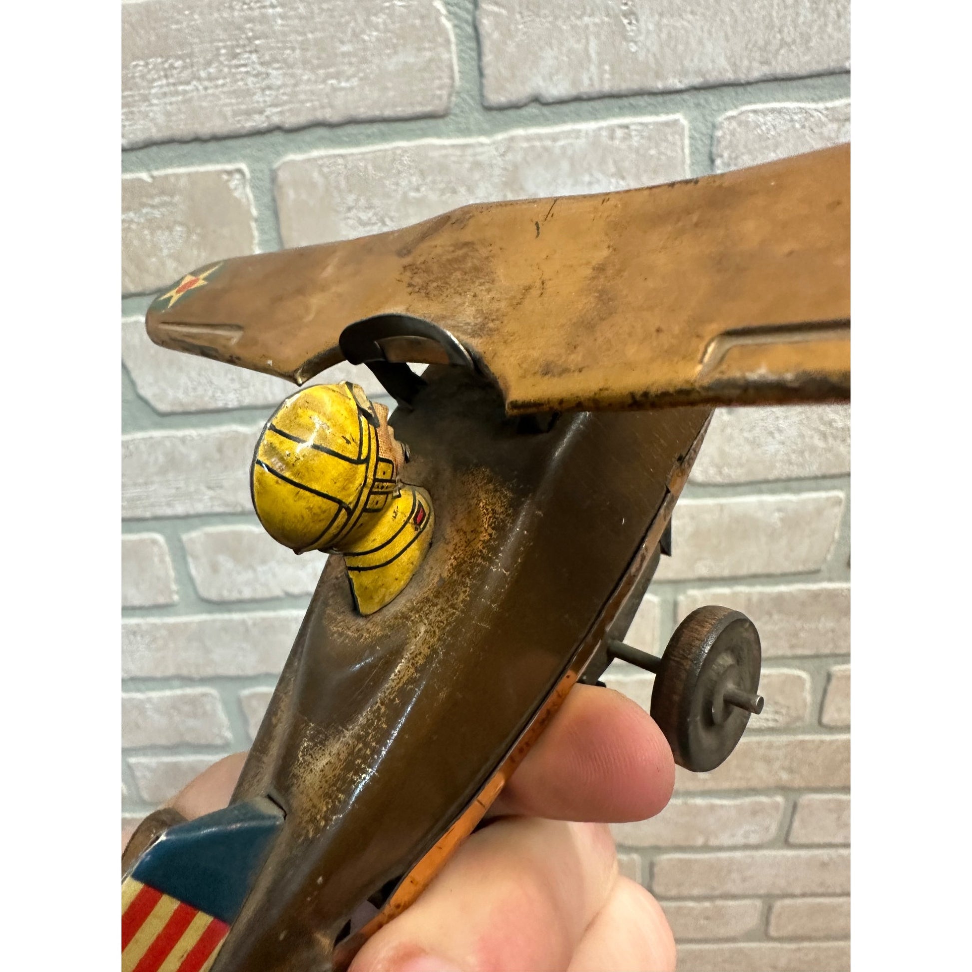 Vintage 1940s Marx USAF Air Force Tin Litho Windup Toy Airplane Rollover - Works