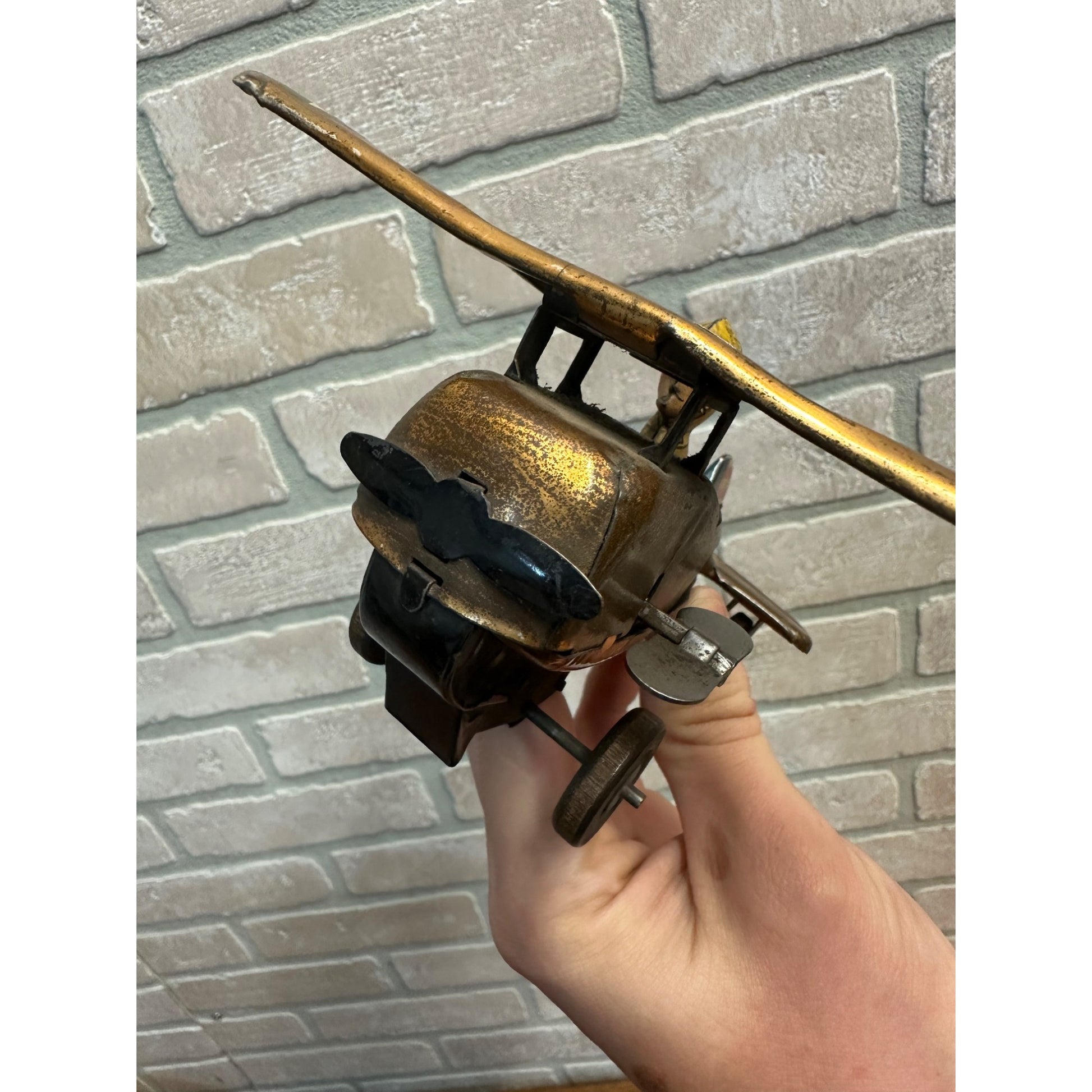 Vintage 1940s Marx USAF Air Force Tin Litho Windup Toy Airplane Rollover - Works