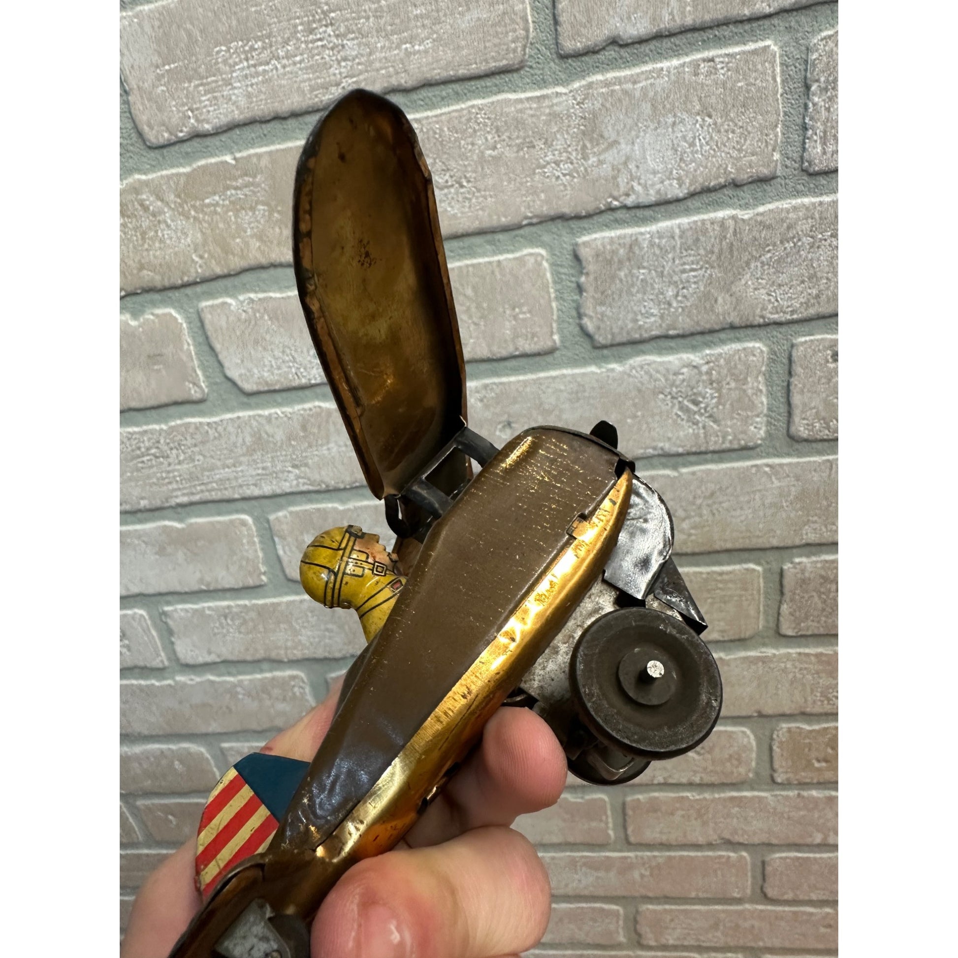 Vintage 1940s Marx USAF Air Force Tin Litho Windup Toy Airplane Rollover - Works