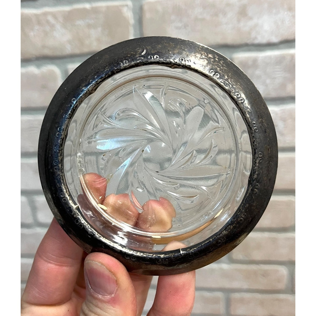 Vintage Amston Laben Glass Crystal Sterling Silver Rimmed Coaster 4"