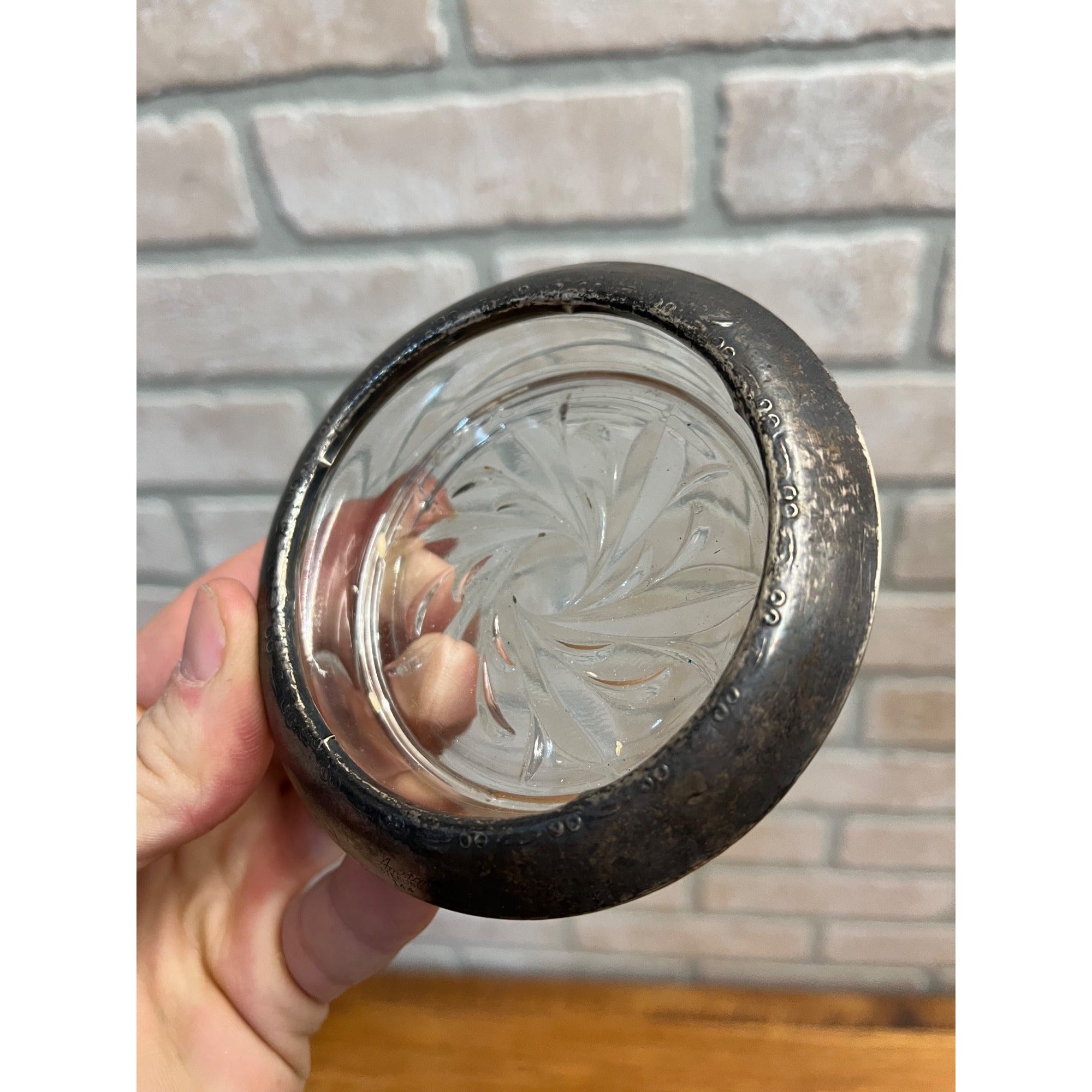 Vintage Amston Laben Glass Crystal Sterling Silver Rimmed Coaster 4"